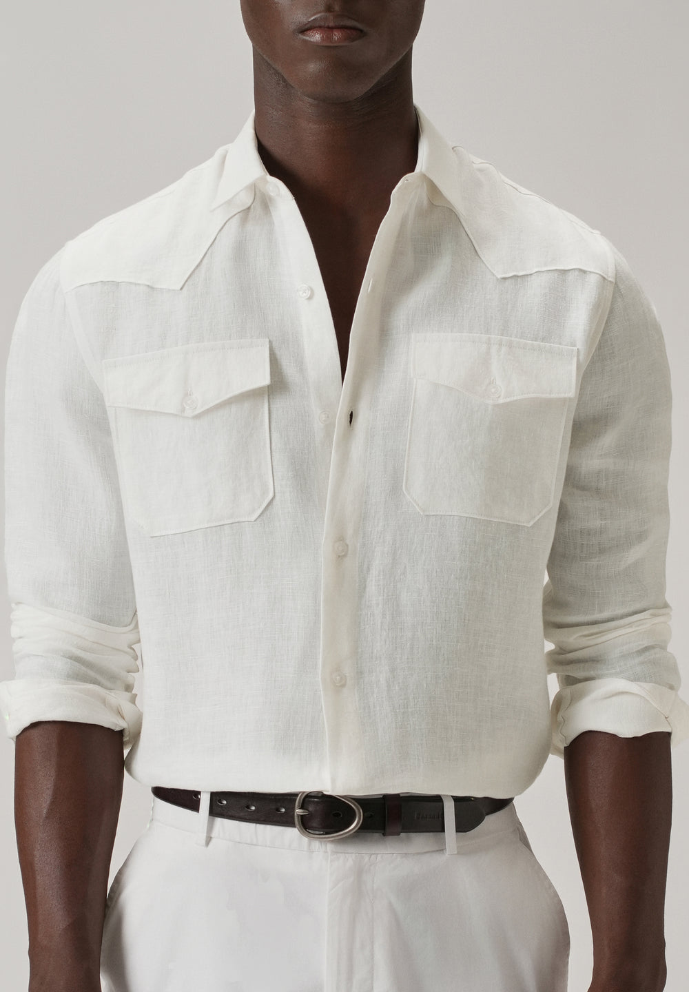White Double Pocket 100% Pure Irish Linen Shirt