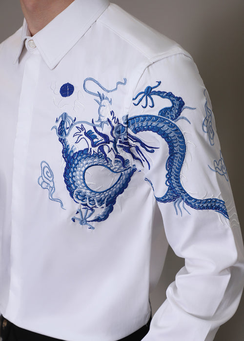 White Dragon Embroidery Shirt