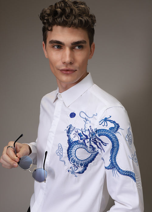 White Dragon Embroidery Shirt