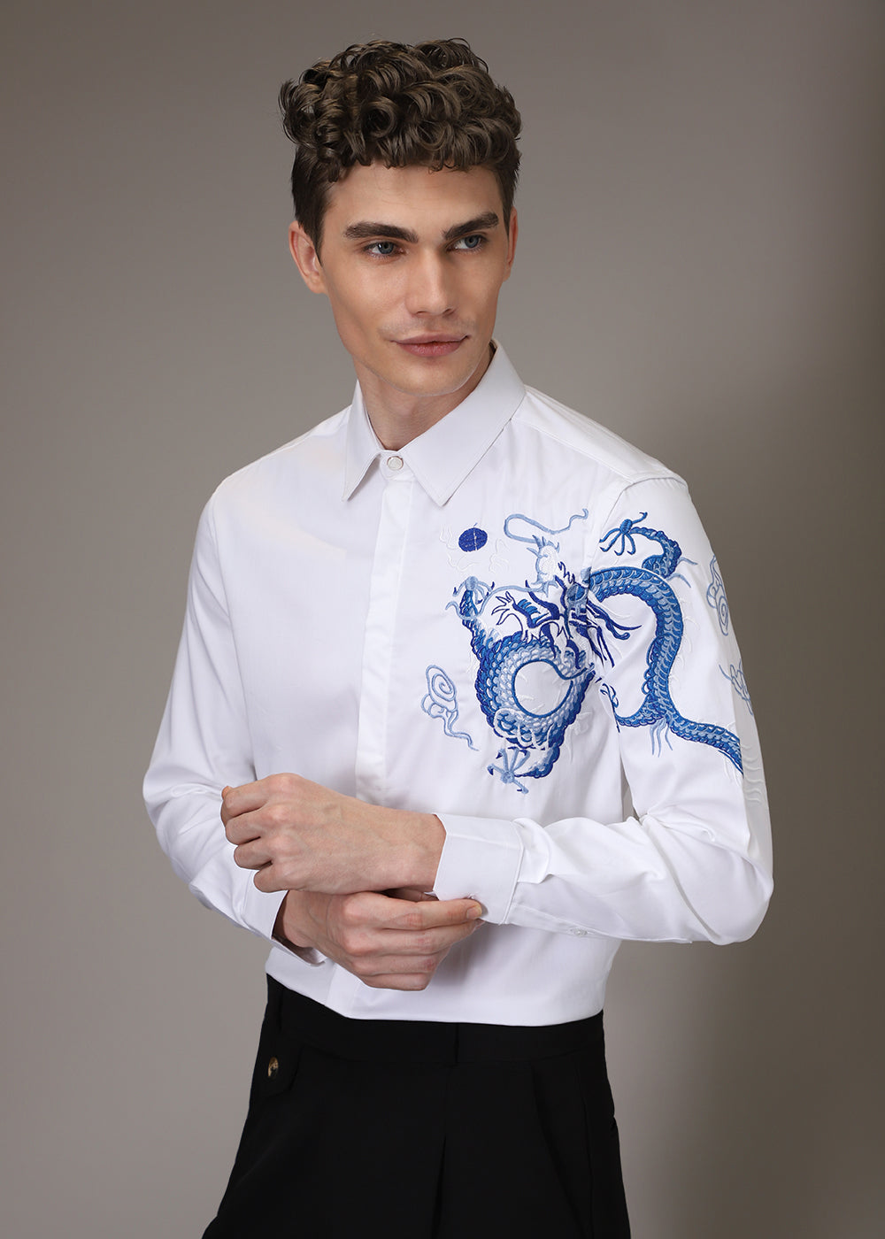 White Dragon Embroidery Shirt