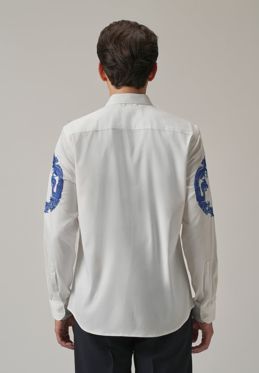 White Dragon and Phoenix Embroidery Designer Shirt