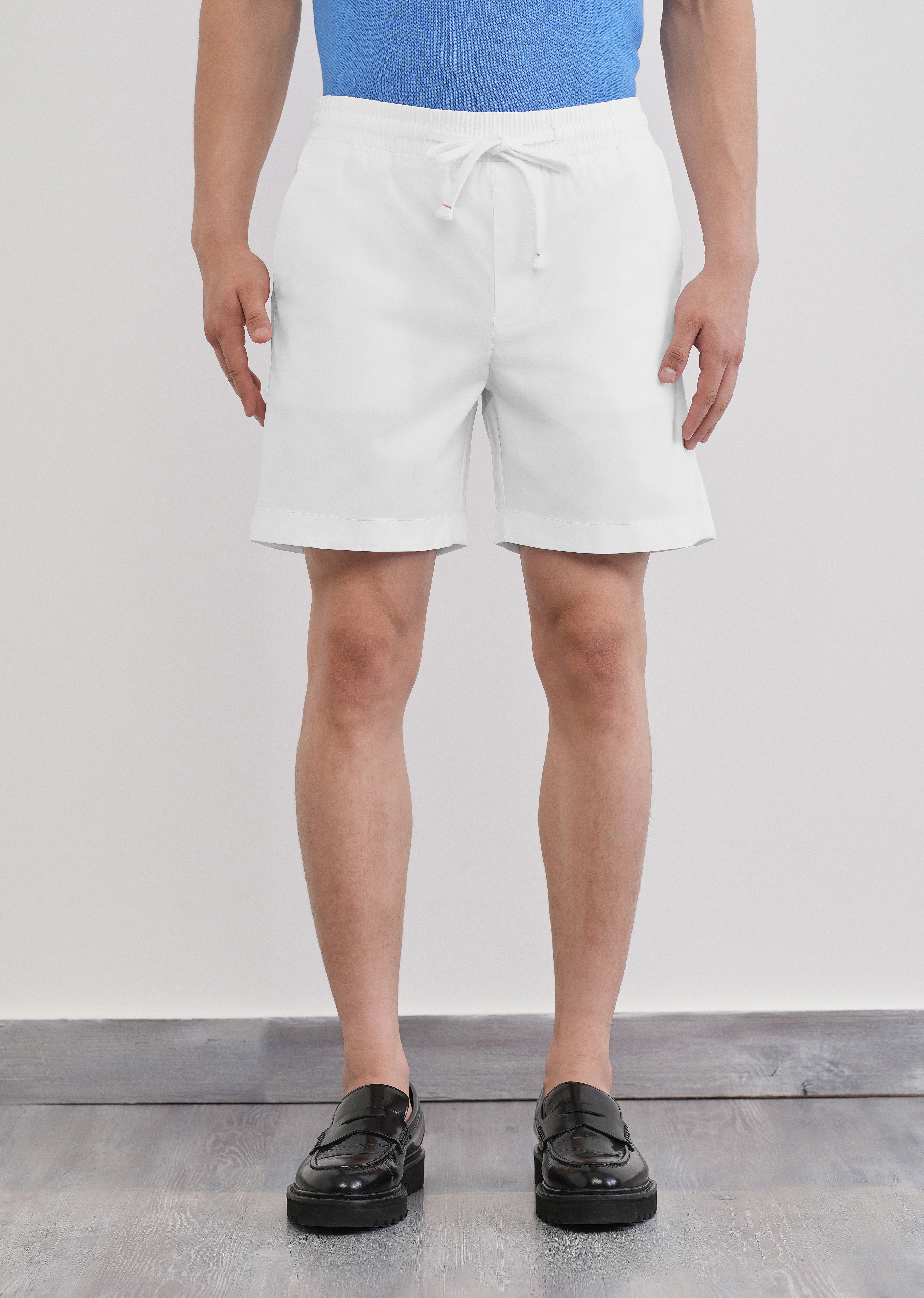 White Drawstring Cotton Shorts
