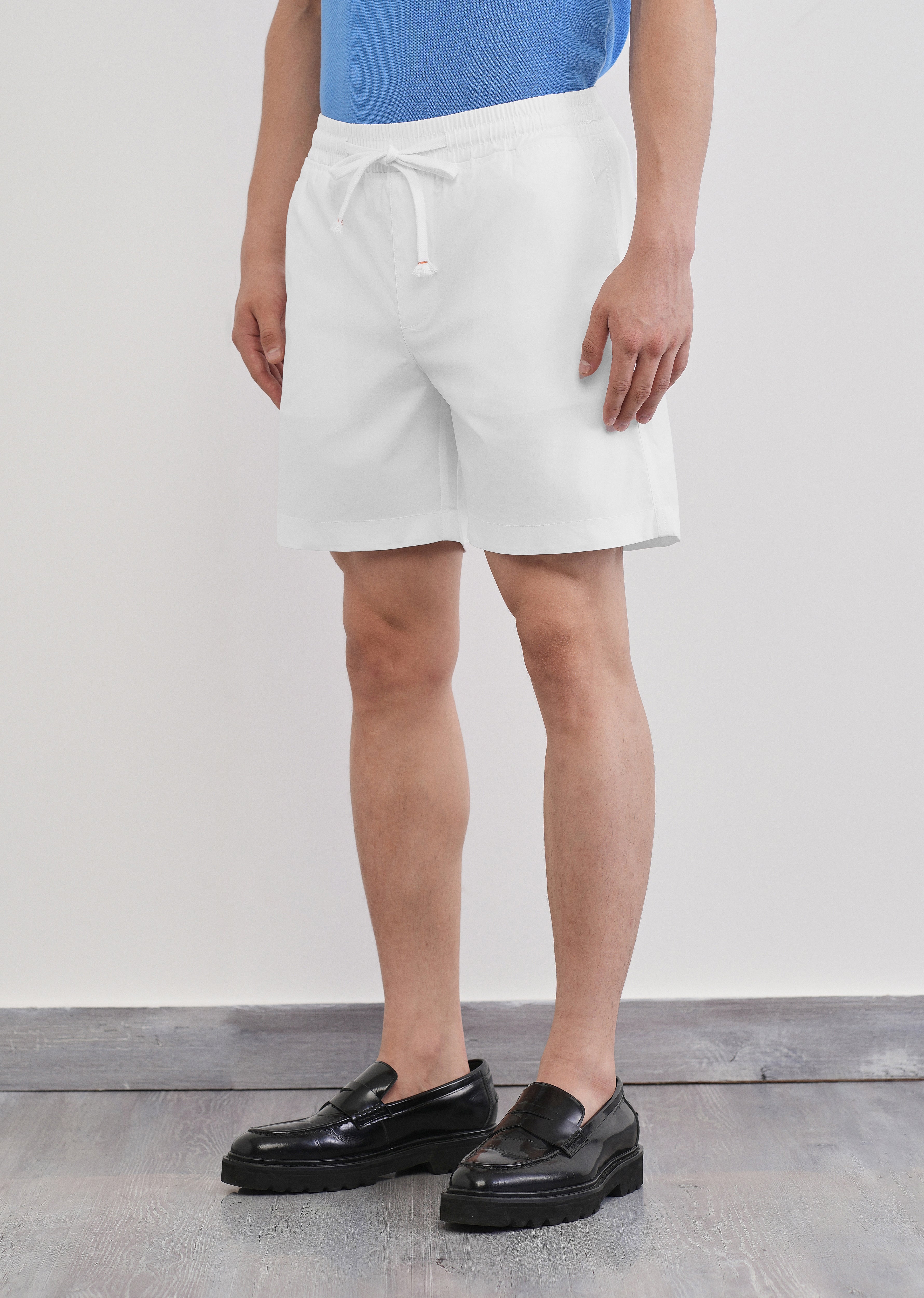 White Drawstring Cotton Shorts