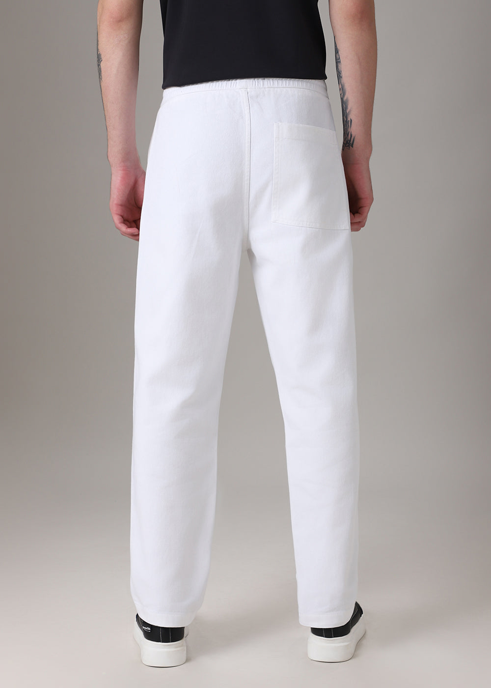 White Drawstring Drill Denim