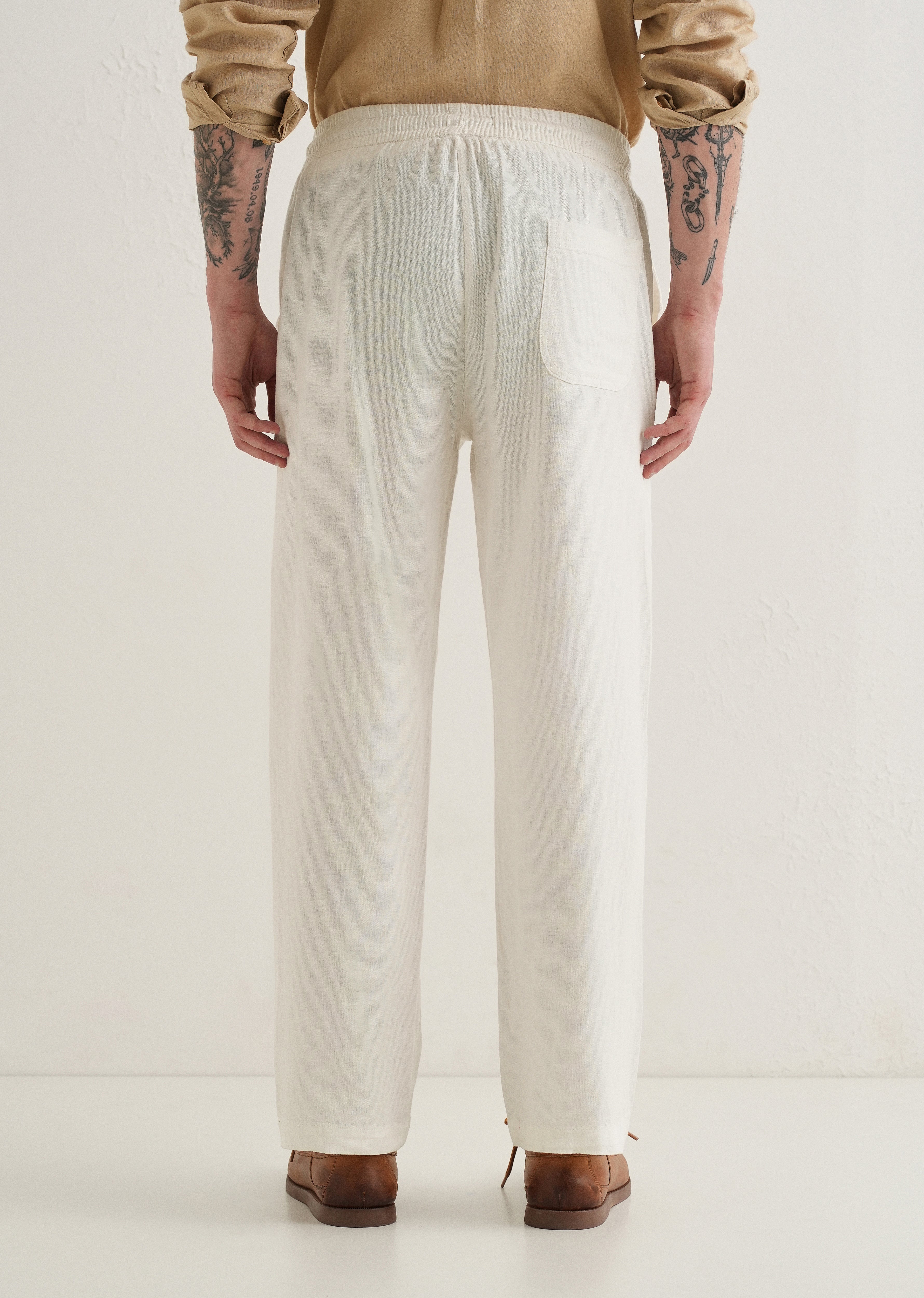 White Drawstring Linen Pant