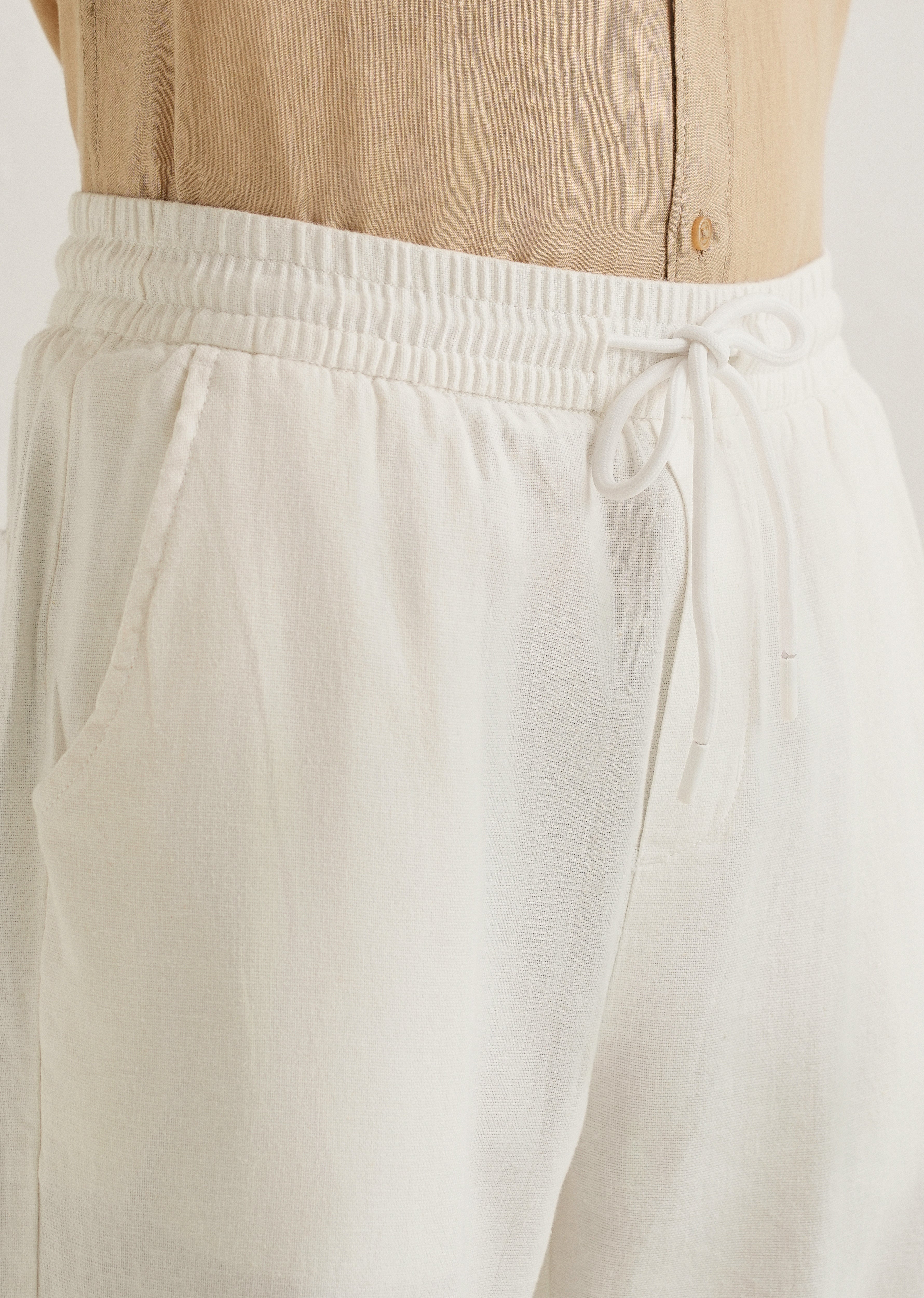 White Drawstring Linen Pant