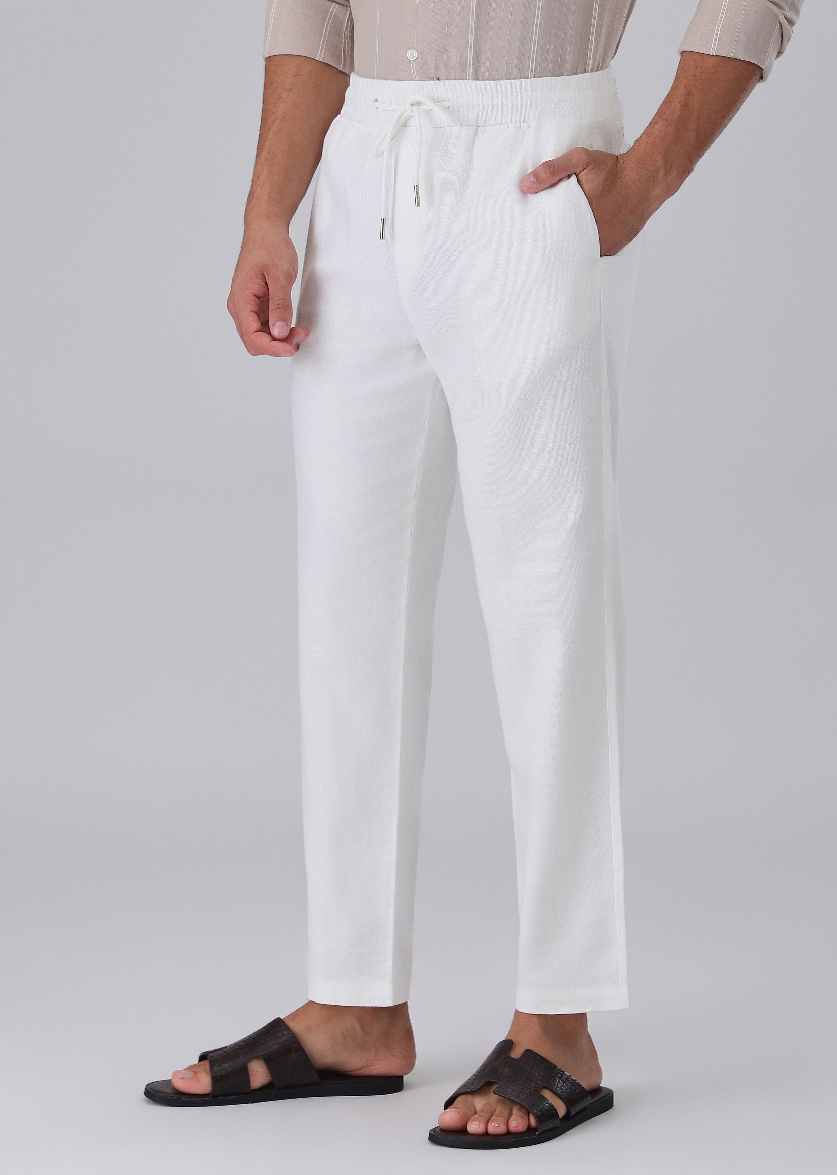 White Drawstring Linen Pant