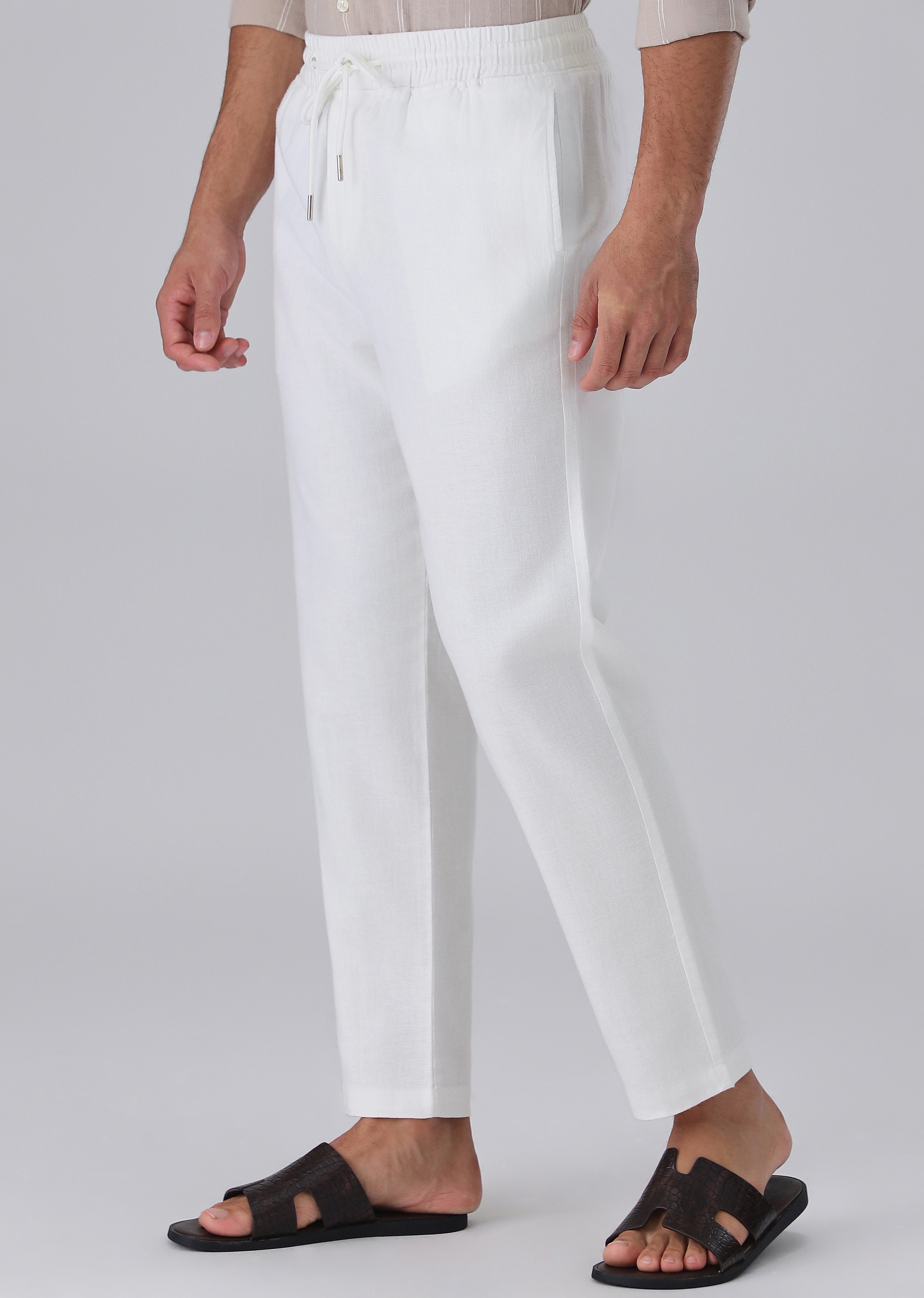 White Drawstring Linen Pant