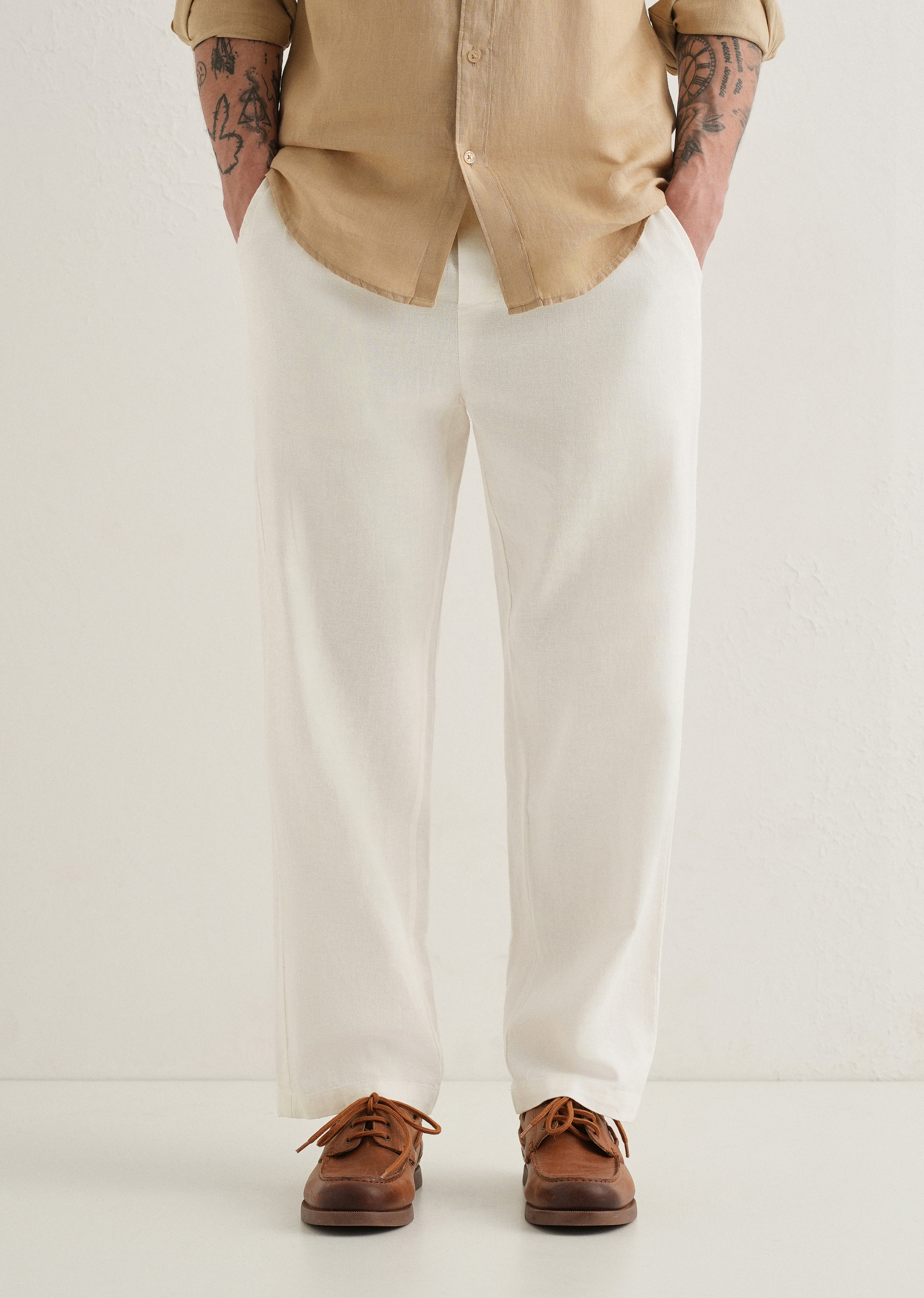 White Drawstring Linen Pant