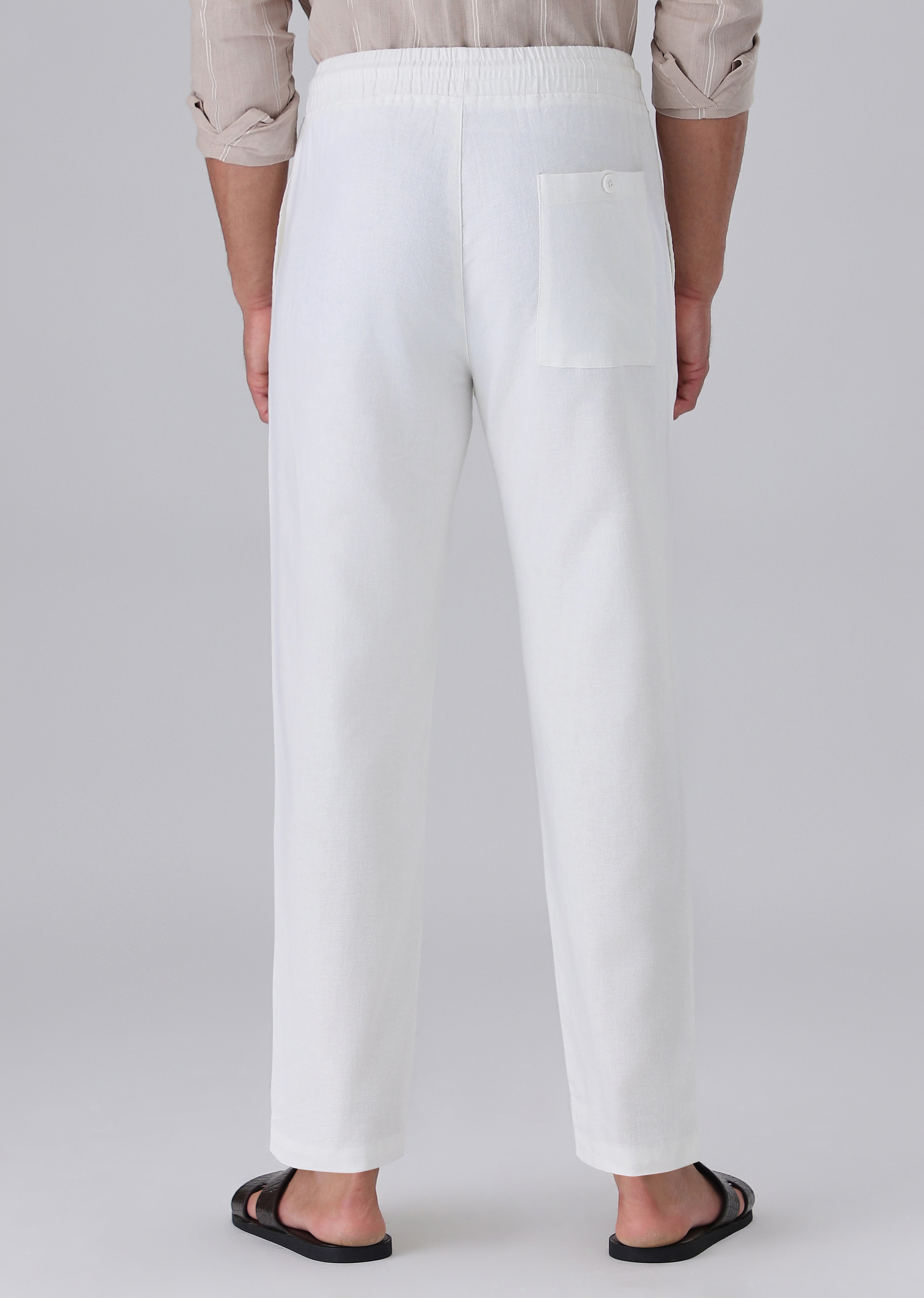 White Drawstring Linen Pant