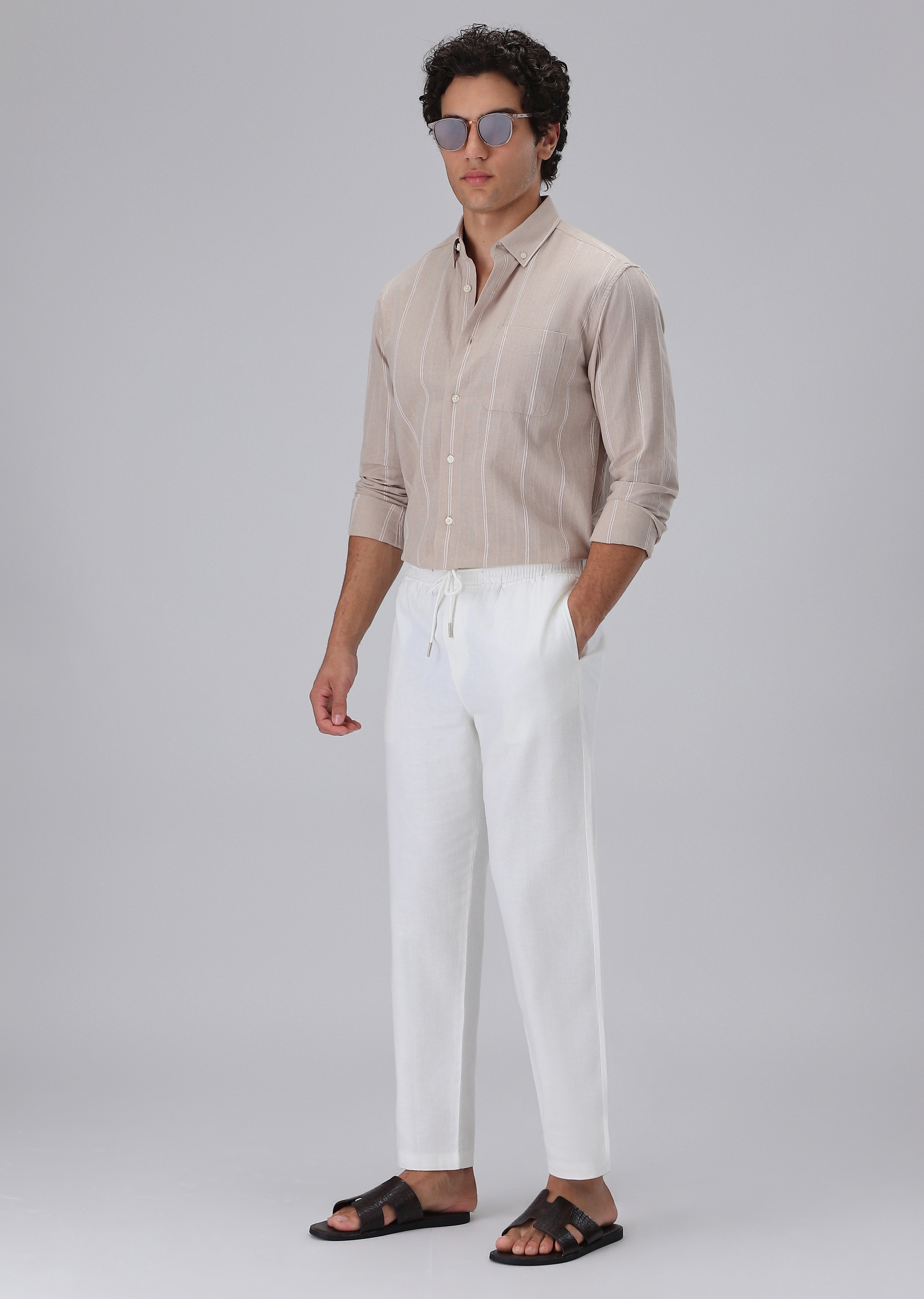 White Drawstring Linen Pant