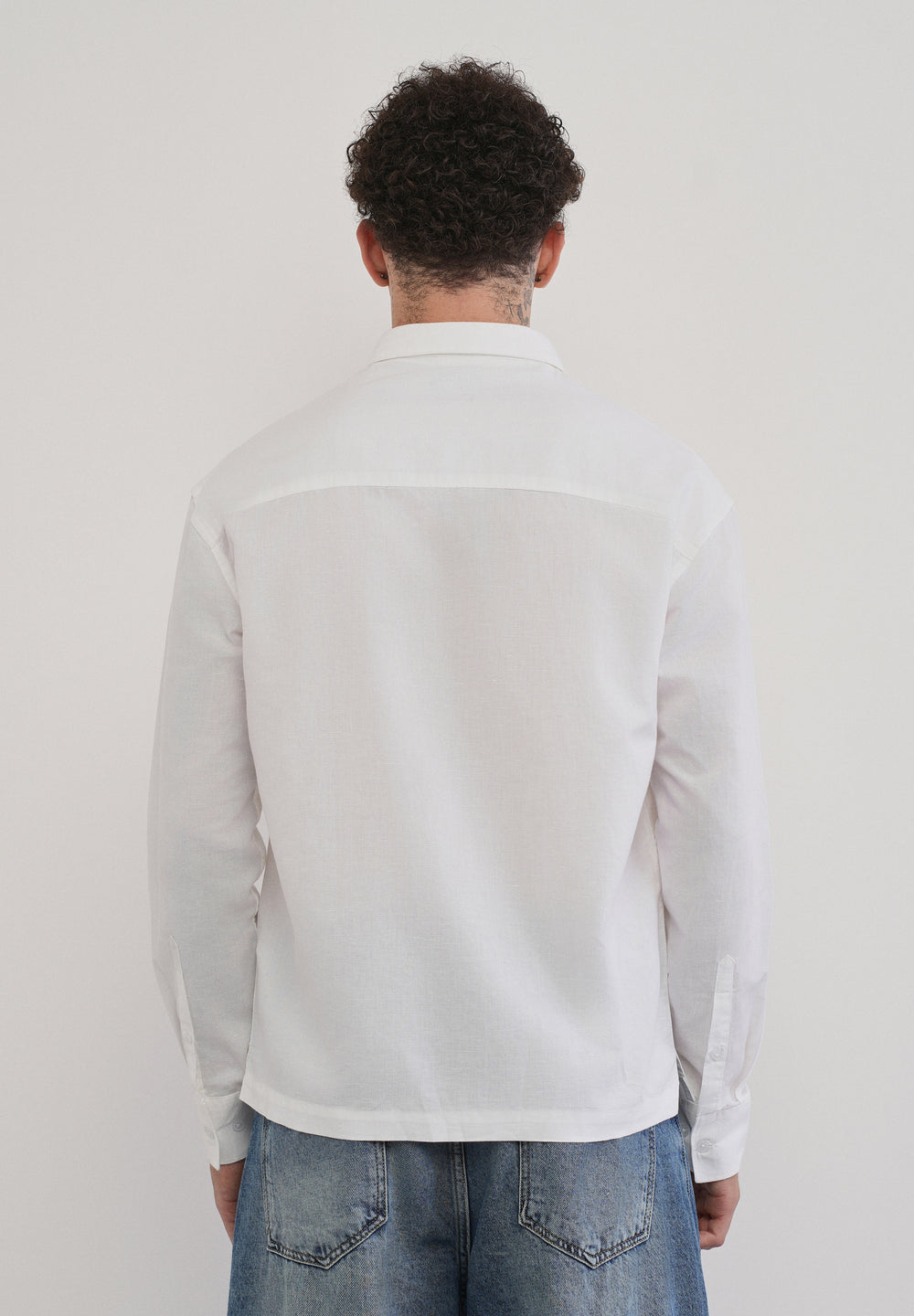 White Dual Pocket Cotton Linen Shirt
