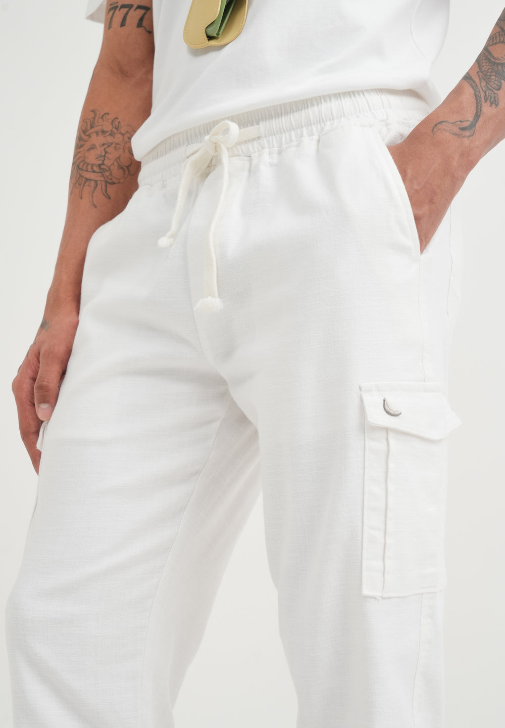 White Elasticated Relaxed Fit Cargo Pant