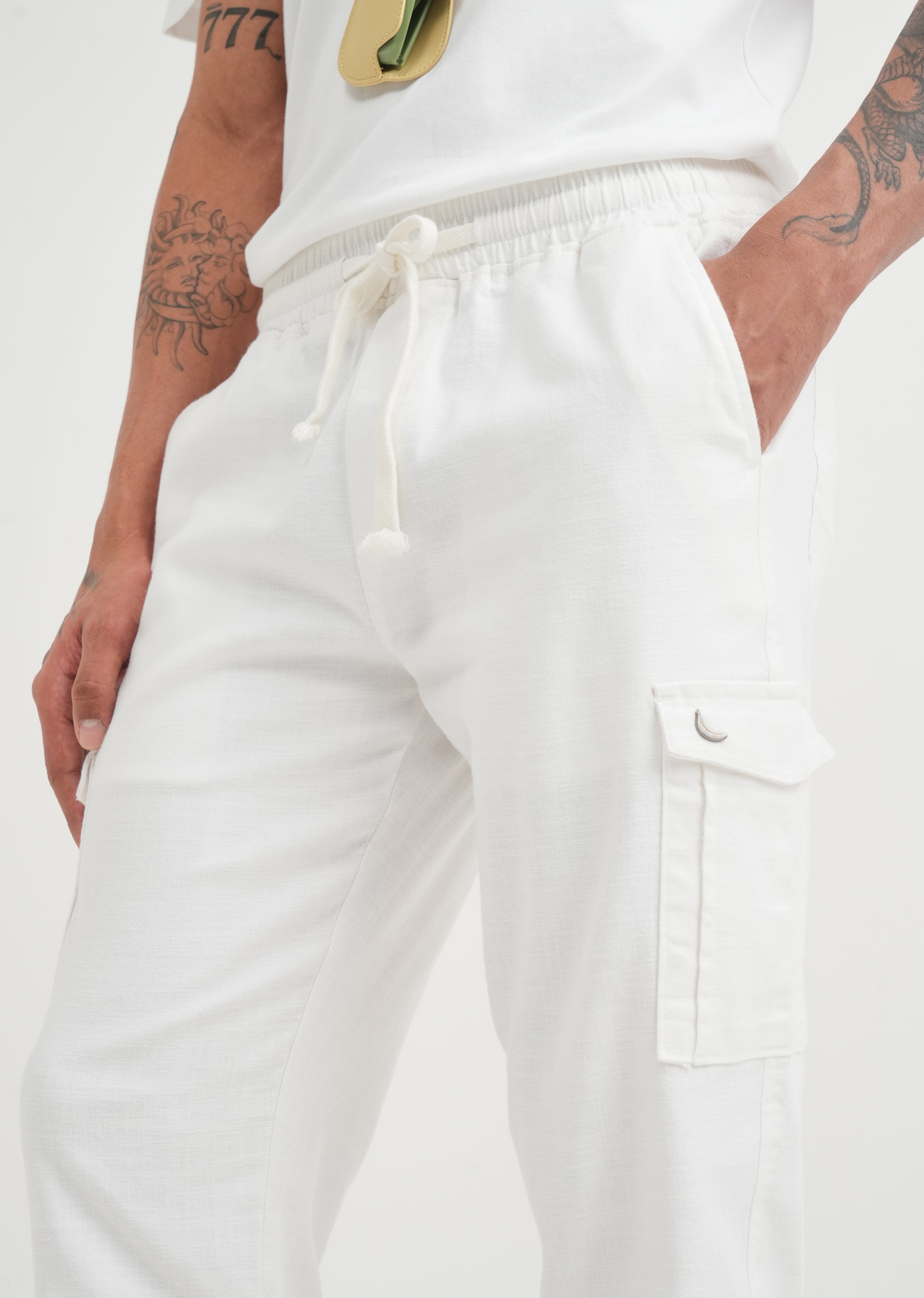 White Elasticated Relaxed Fit Cargo Pant