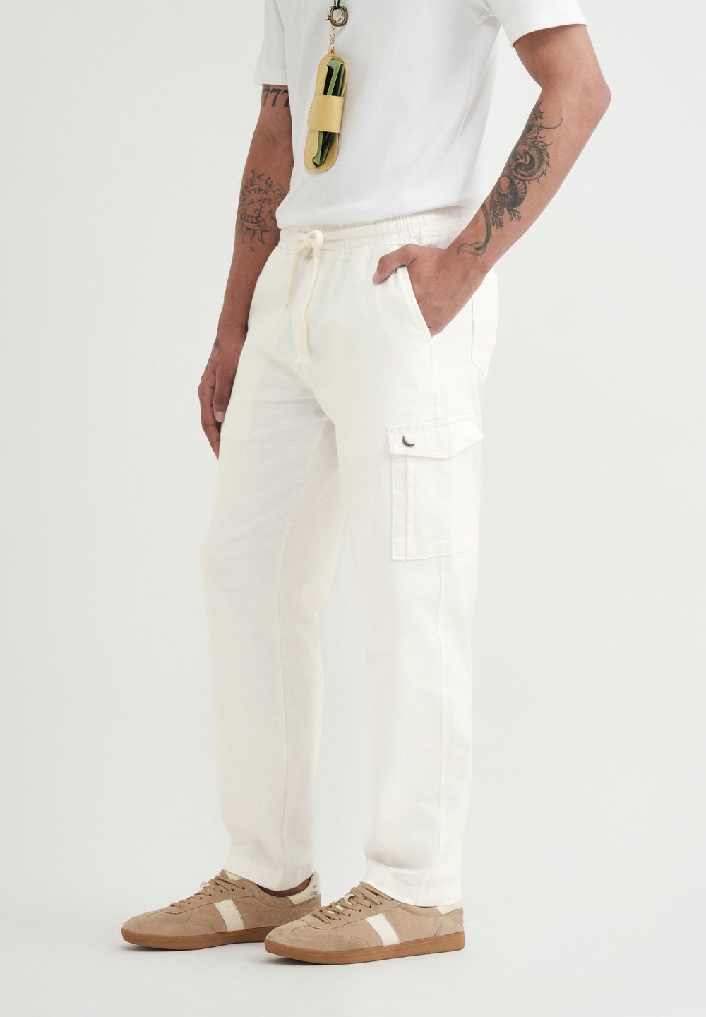 White Elasticated Relaxed Fit Cargo Pant