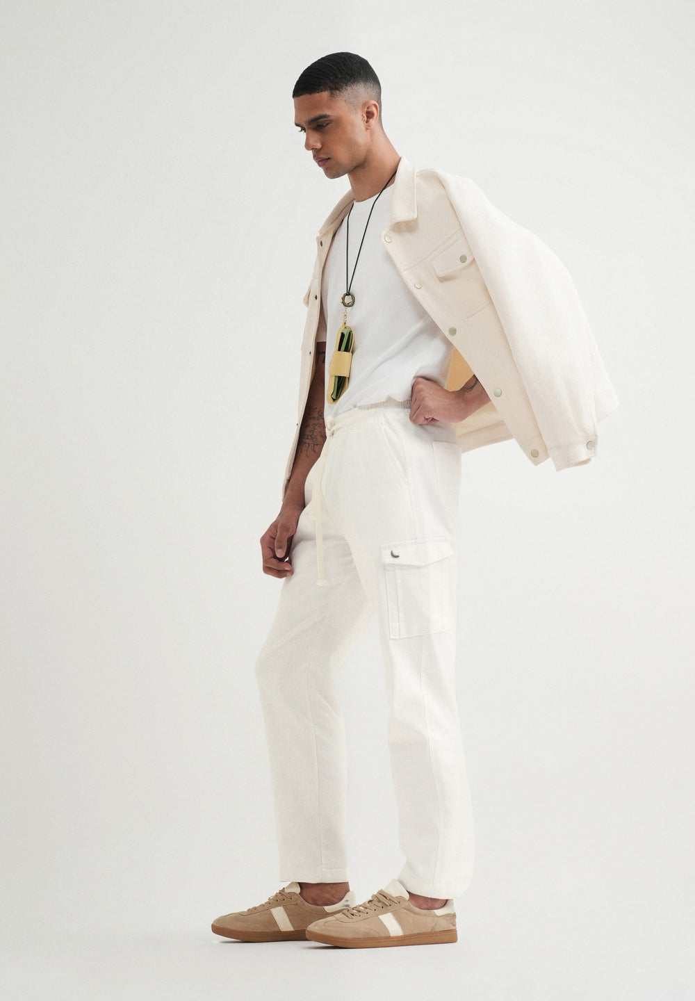 White Elasticated Relaxed Fit Cargo Pant