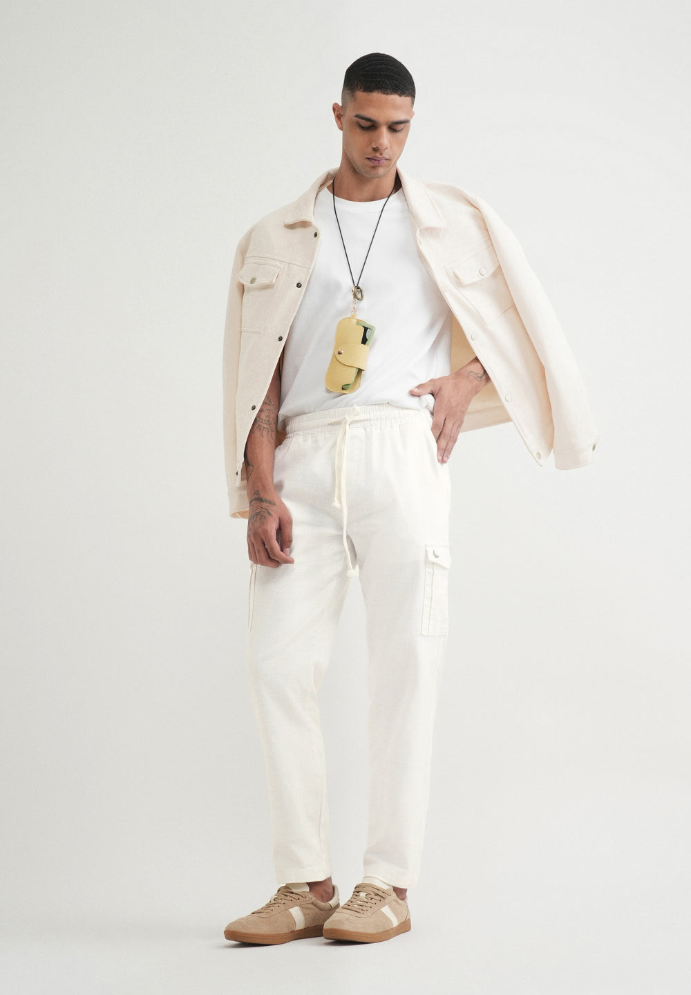 White Elasticated Relaxed Fit Cargo Pant