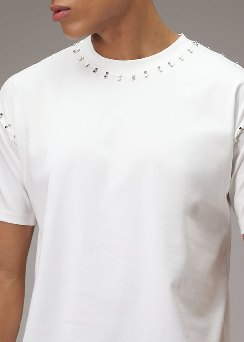 White Embellishment Oversized T-shirt