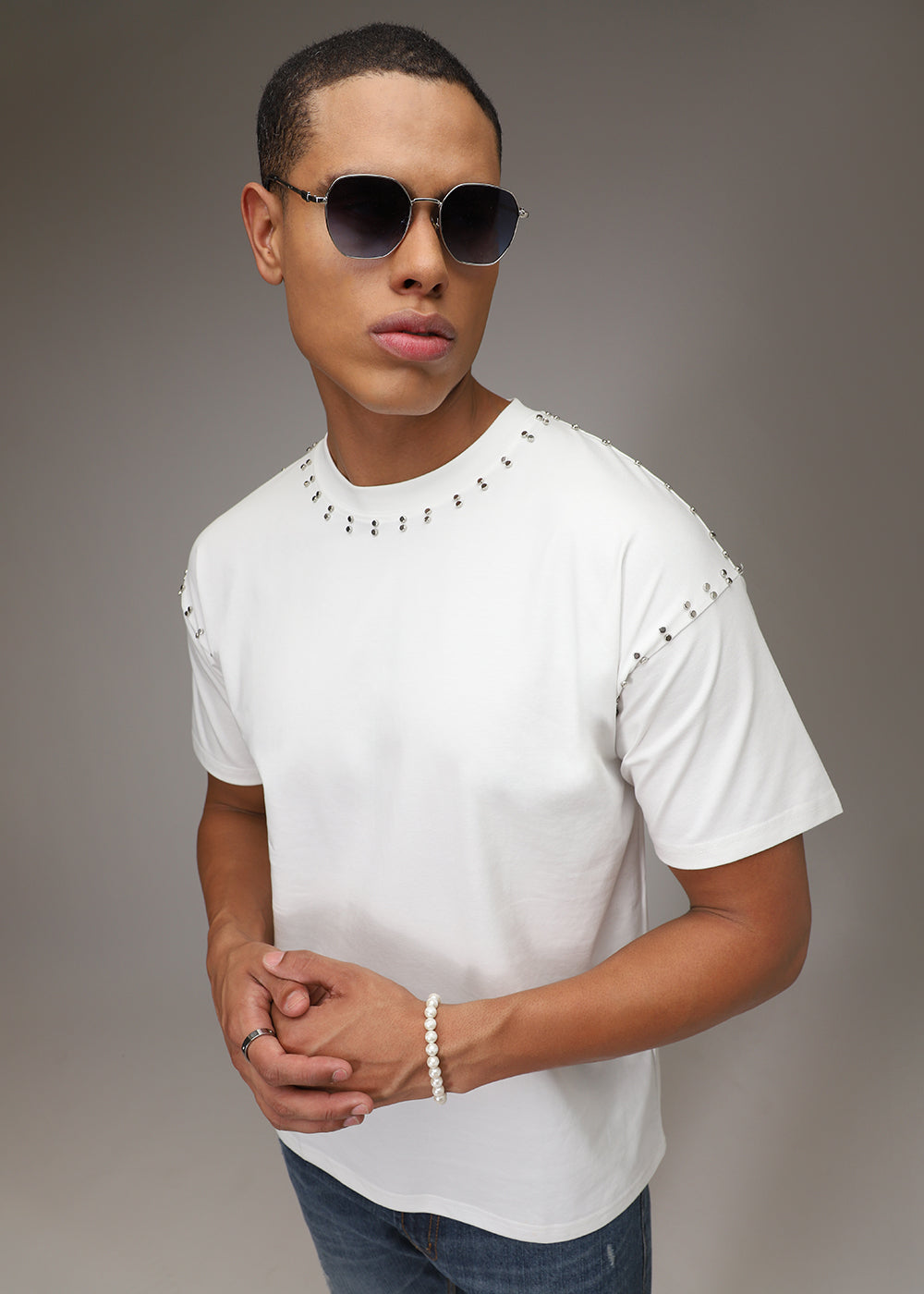 White Embellishment Oversized T-shirt