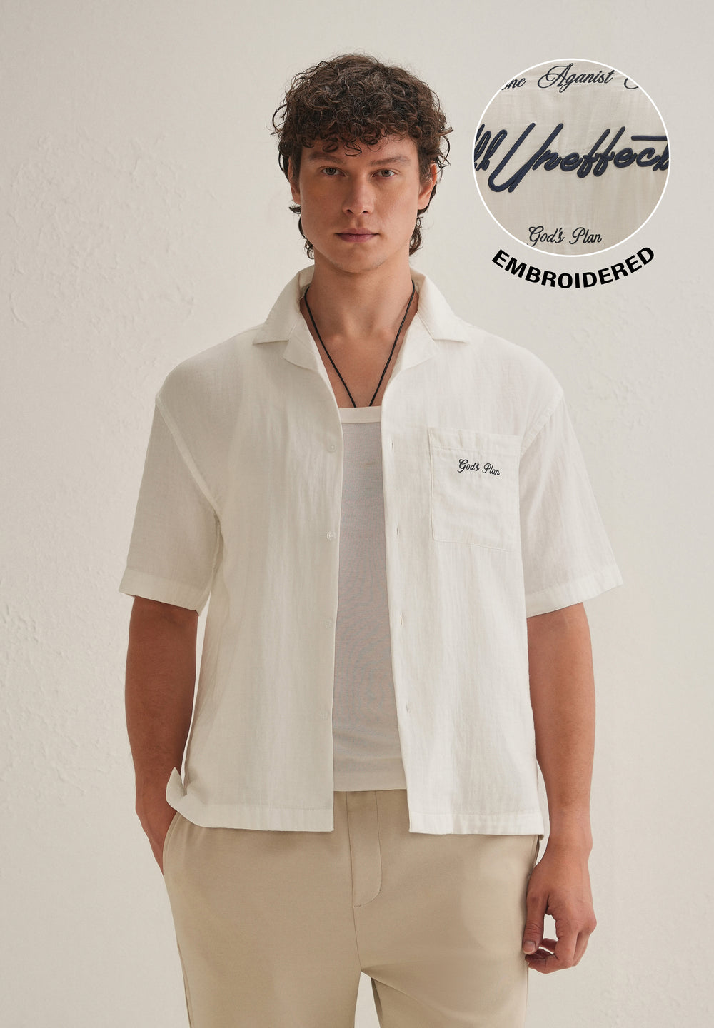 White Embroidered Double Cloth Cotton Shirt