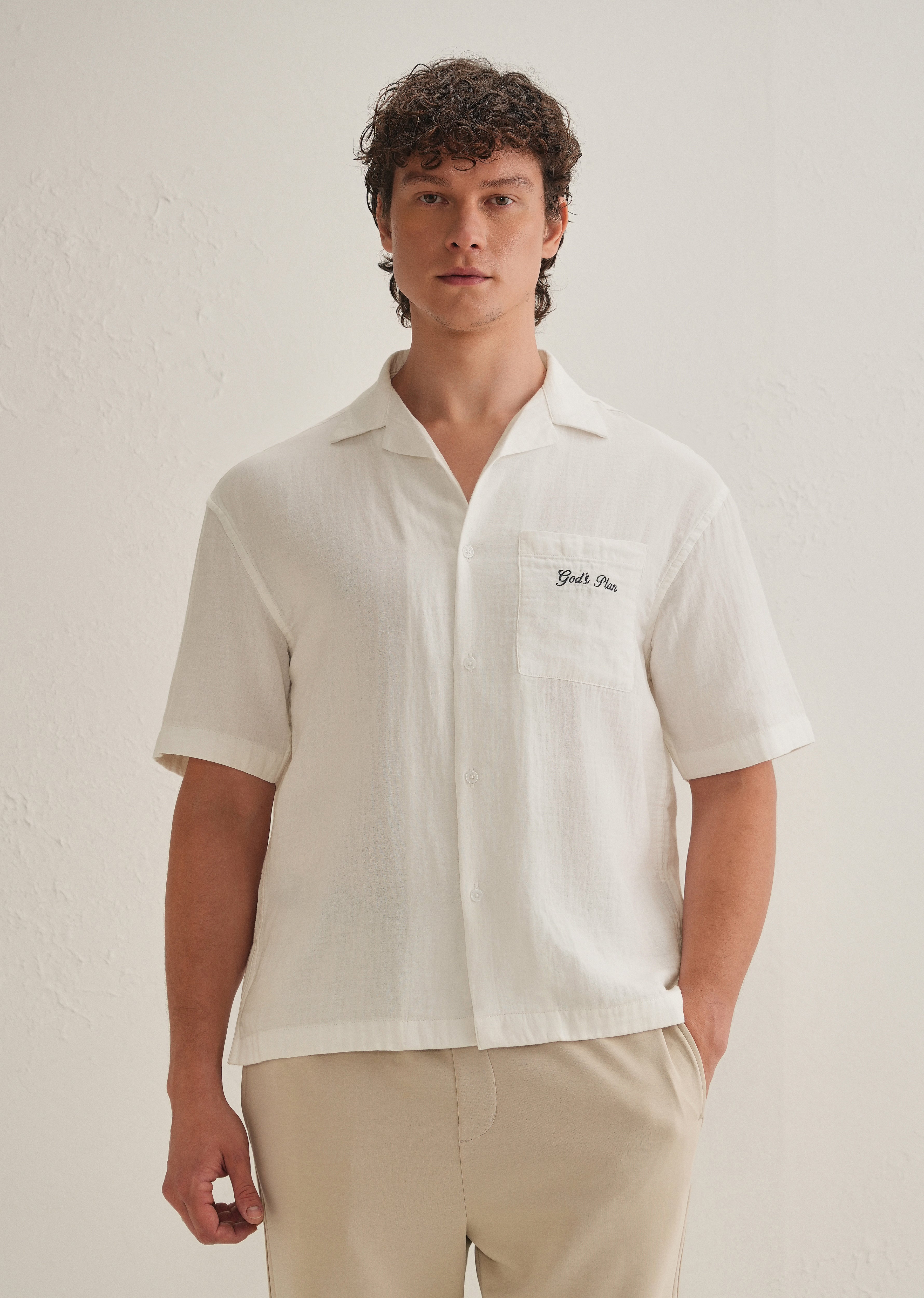 White Embroidered Double Cloth Cotton Shirt