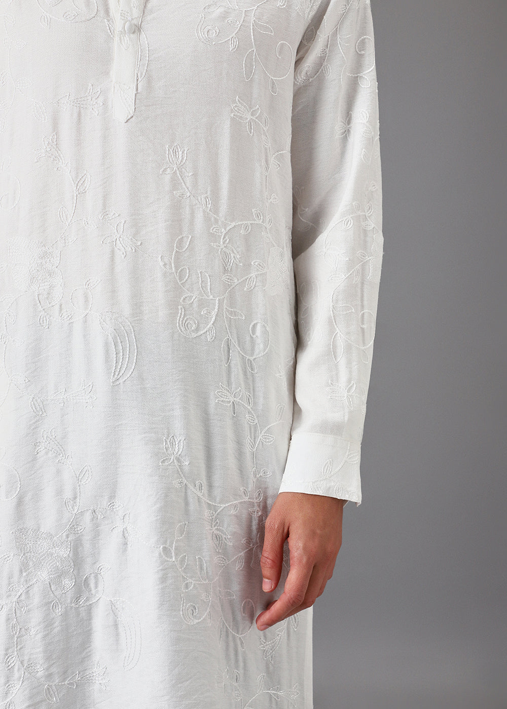 White Self Thread Embroidered Kurta