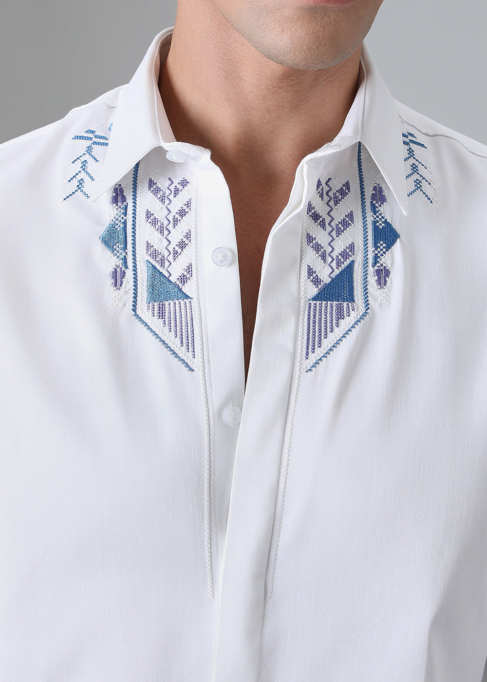 White Ethnic Embroidery Designer Shirt