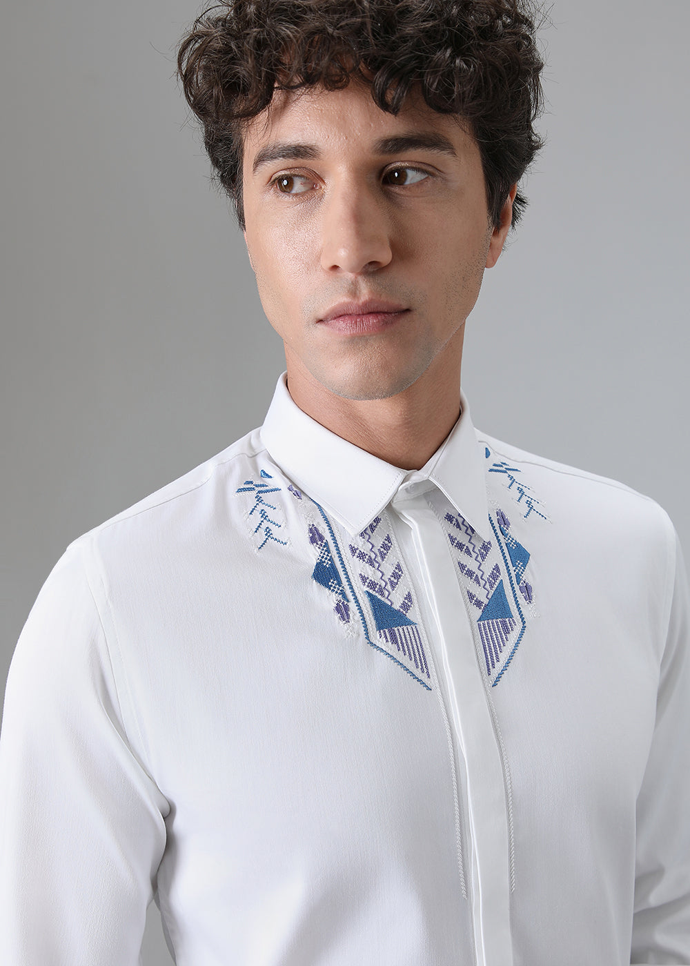 White Ethnic Embroidery Designer Shirt