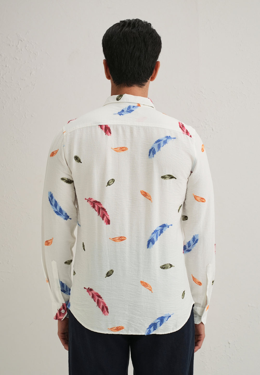 White Feather Leaf Embroidery Shirt