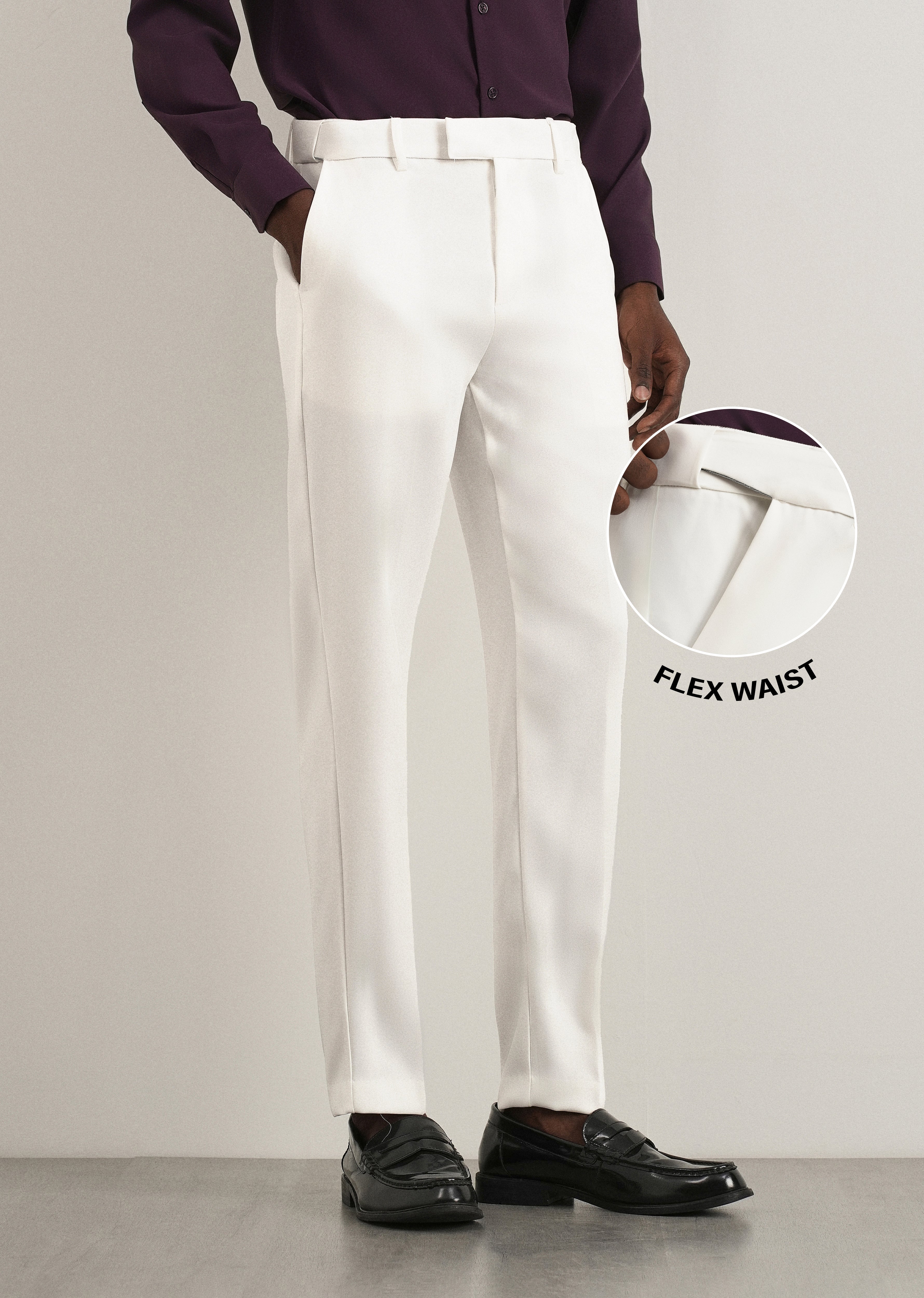 White Flex Waist Slim Fit Trouser