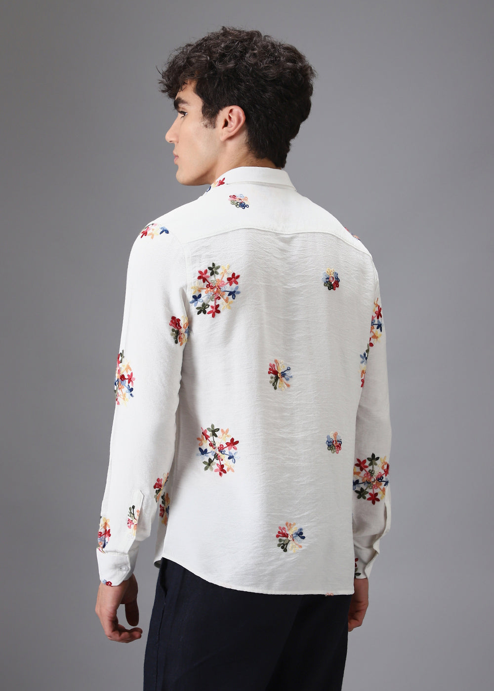 White Floral Embroidered Shirt