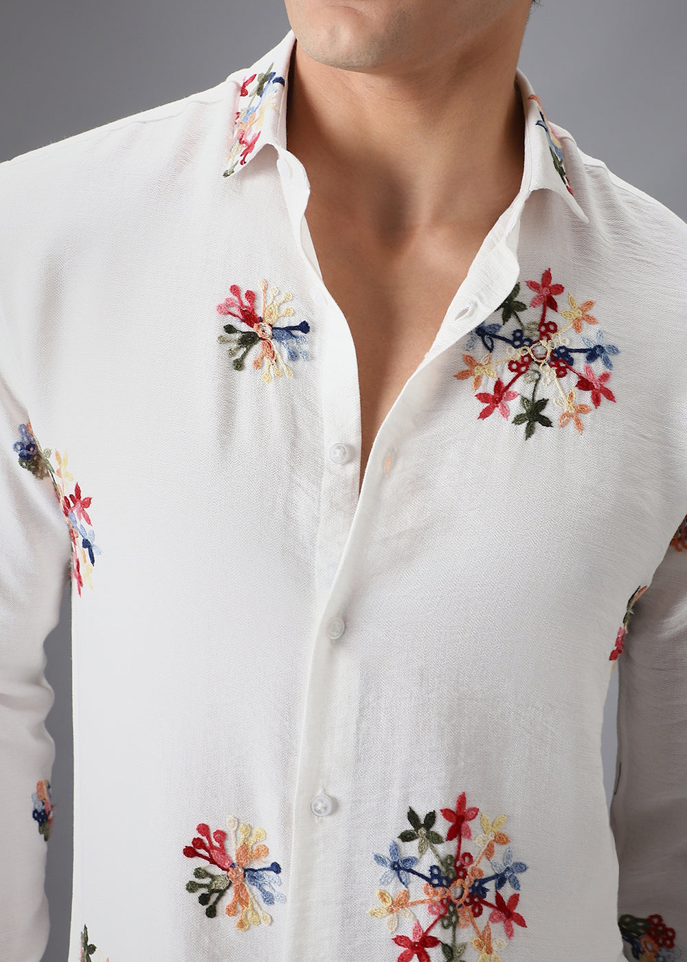 White Floral Embroidered Shirt