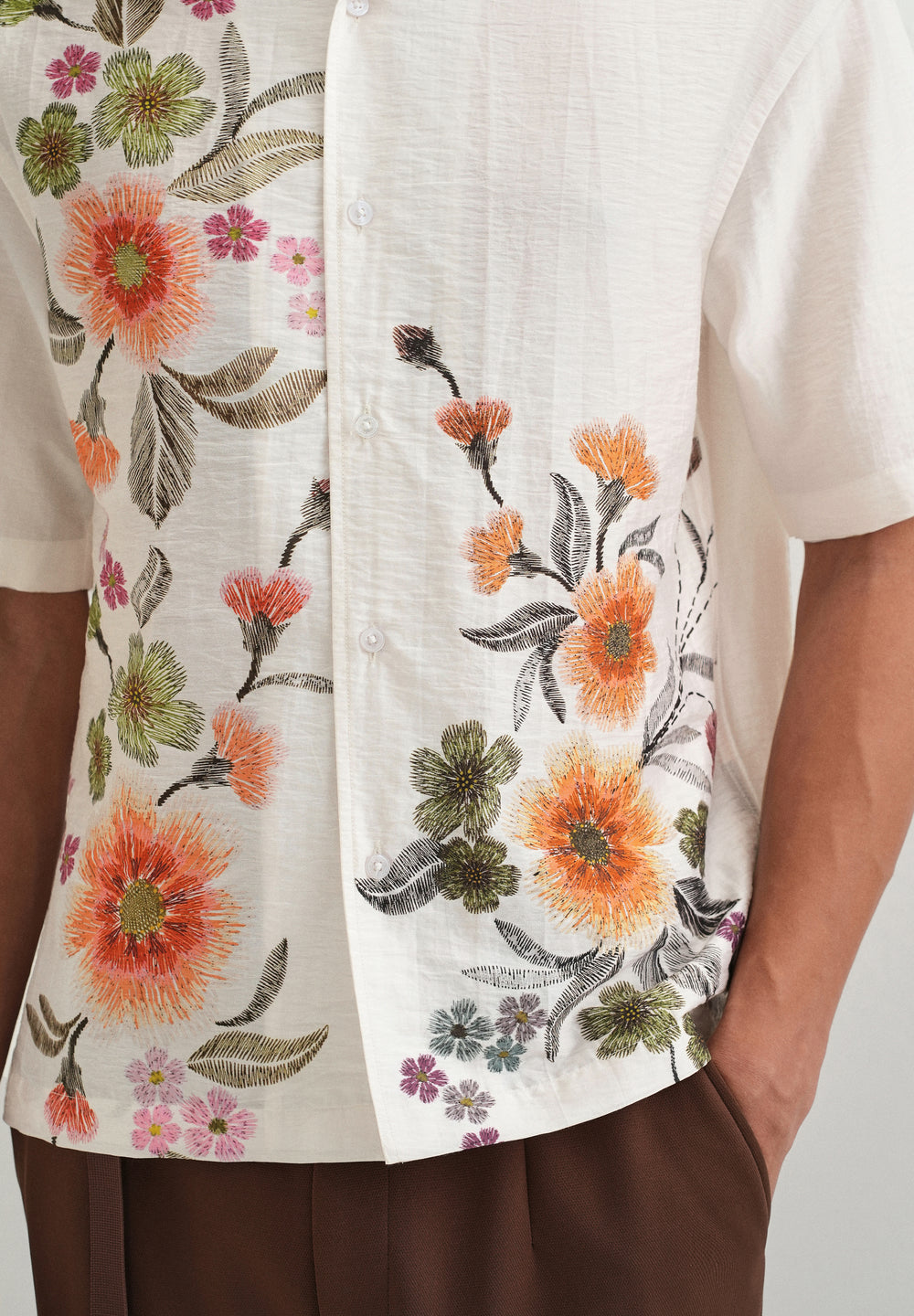 White Floral Placement Print Shirt