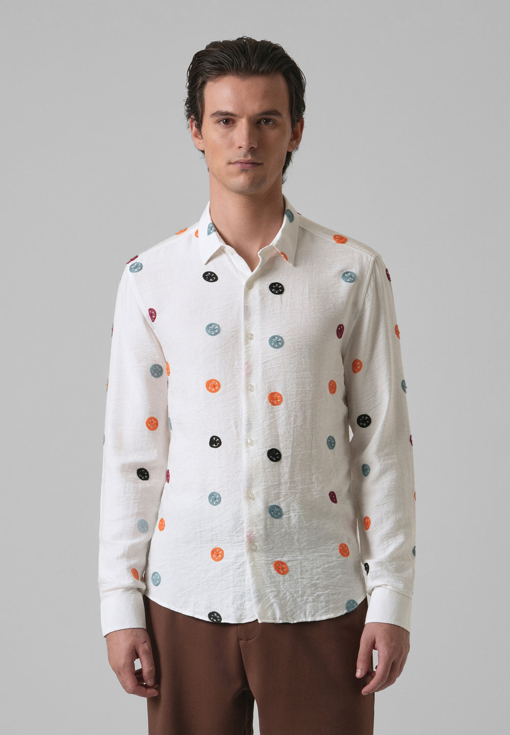 White Florescent Embroidered Shirt