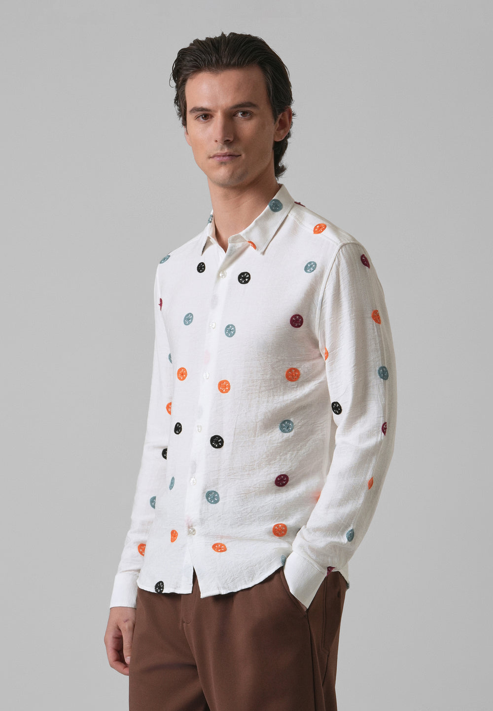 White Florescent Embroidered Shirt