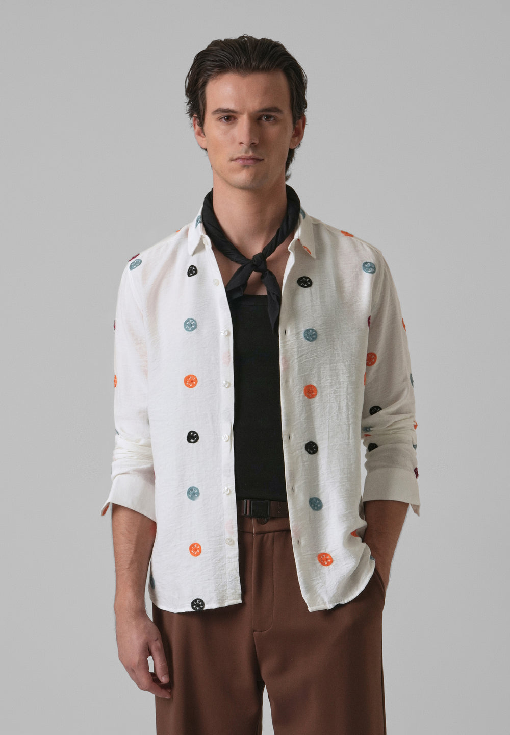 White Florescent Embroidered Shirt