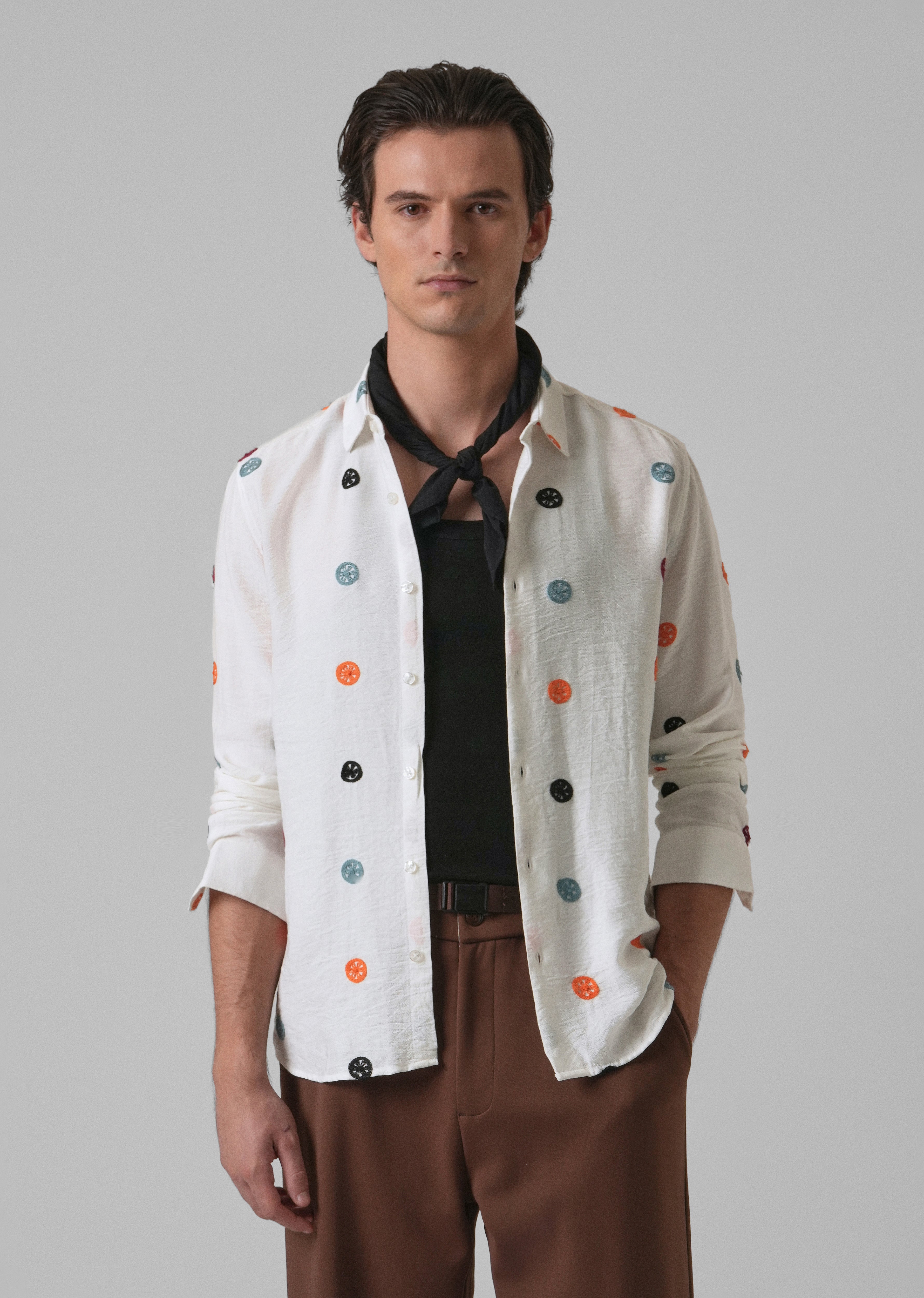 White Florescent Embroidered Shirt