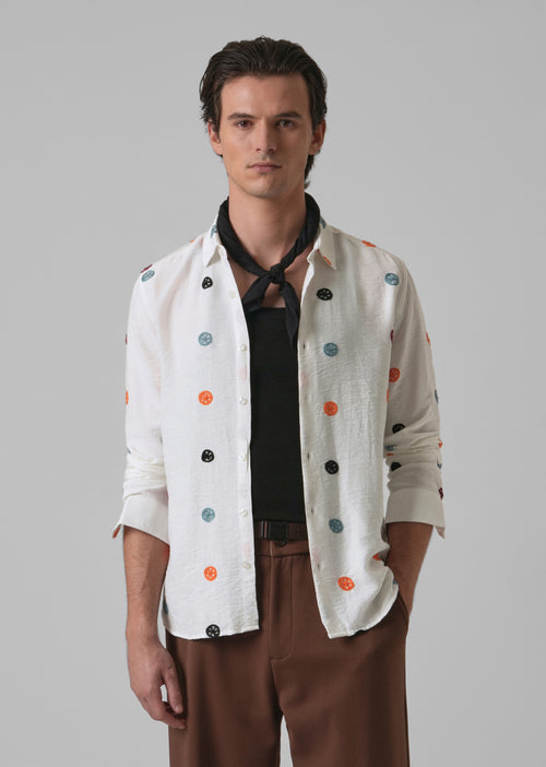 White Florescent Embroidered Shirt