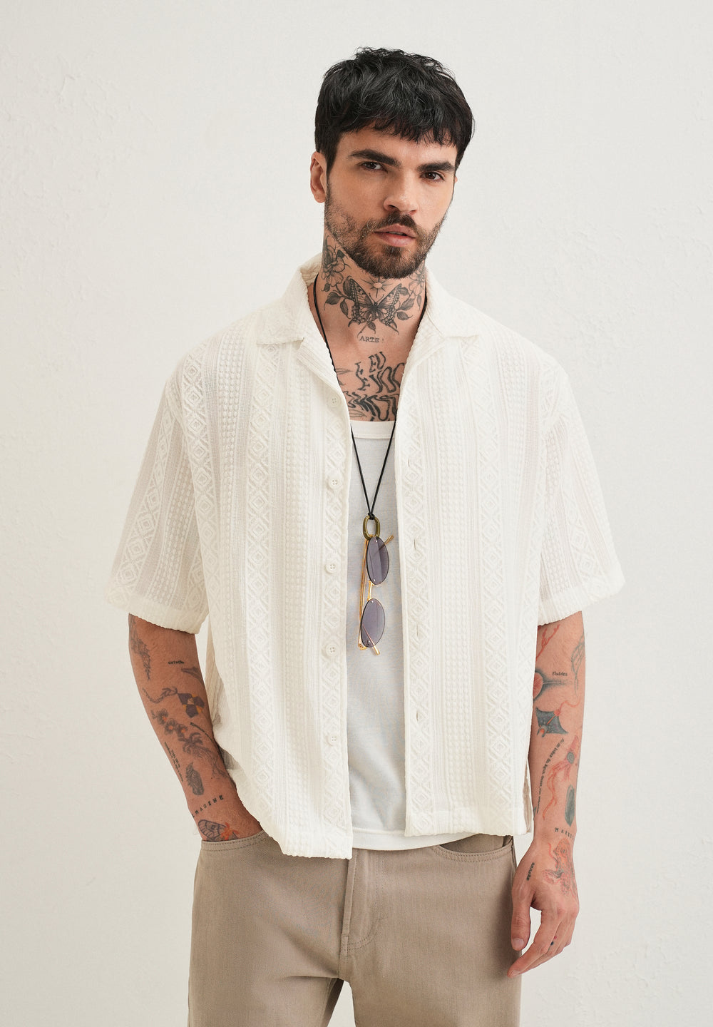 White Geometric Textured Shirt