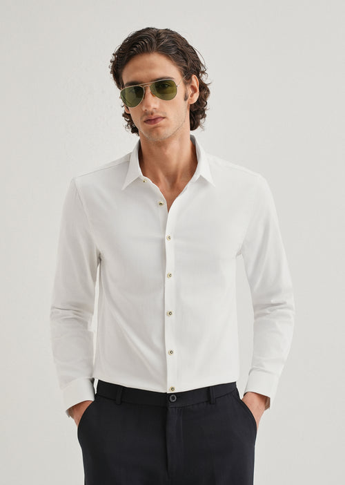 White Glossy Gold Embellished Button Shirt