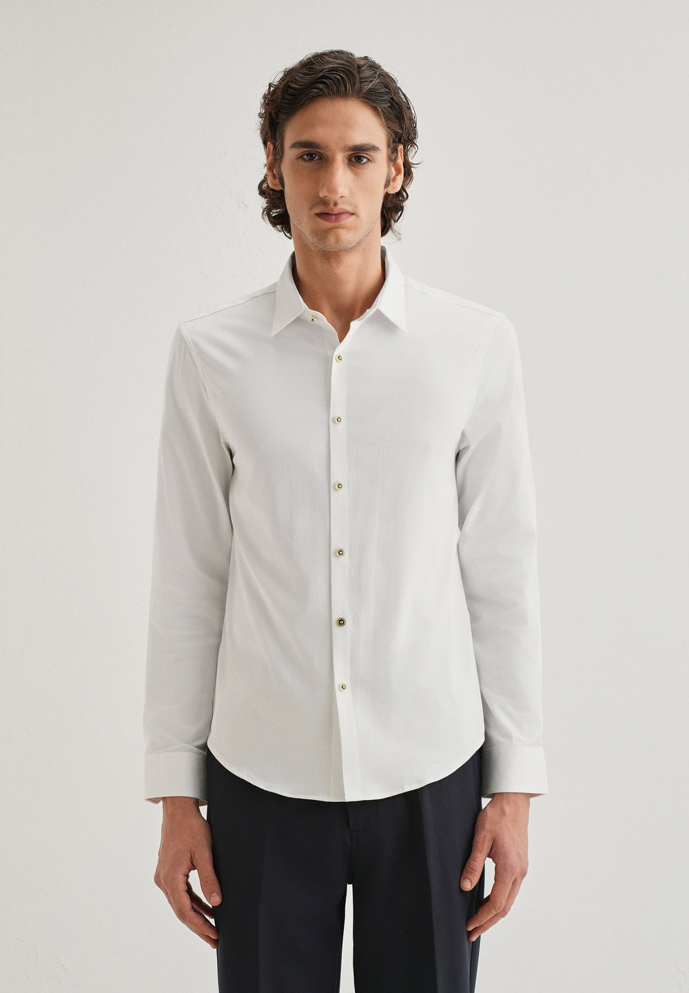 White Glossy Gold Embellished Button Shirt