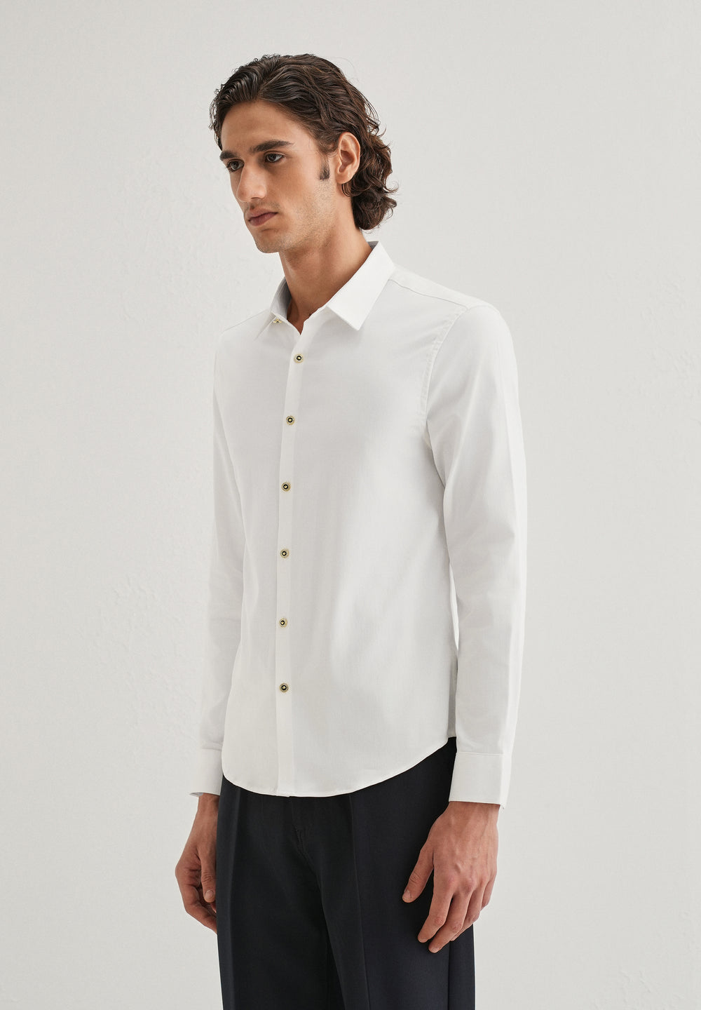 White Glossy Gold Embellished Button Shirt