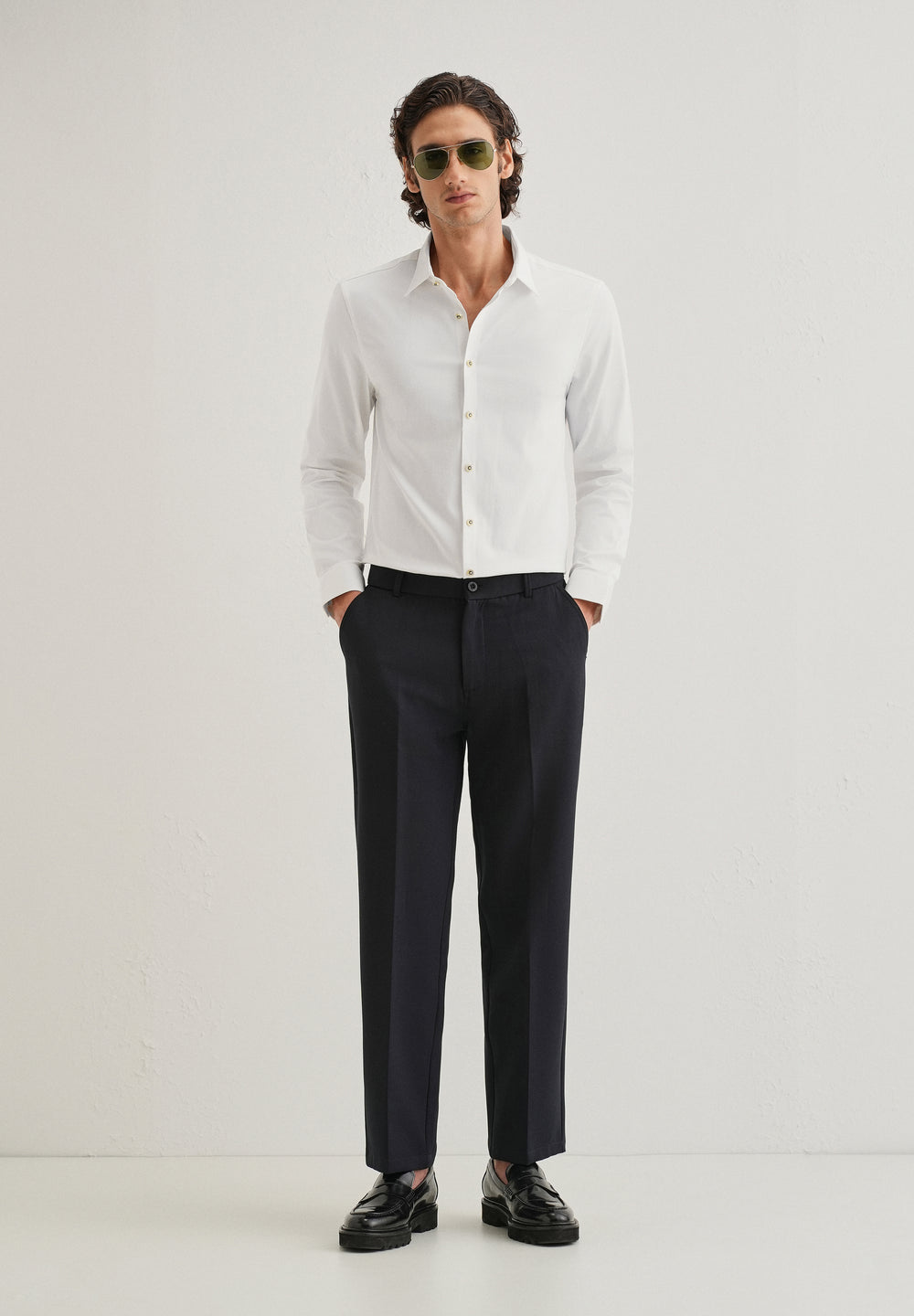 White Glossy Gold Embellished Button Shirt