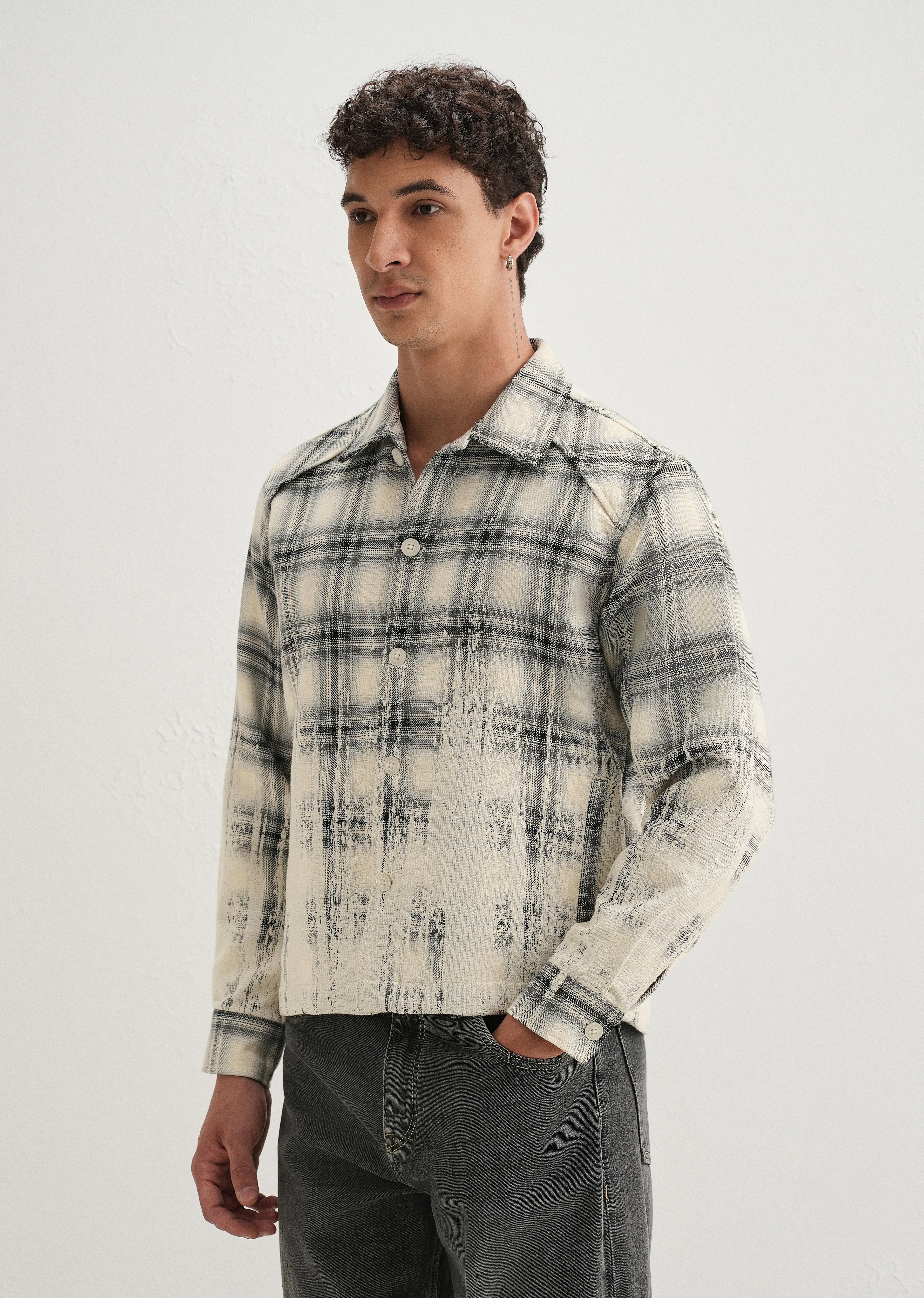 Off-White Gradient Grunge Check Shacket