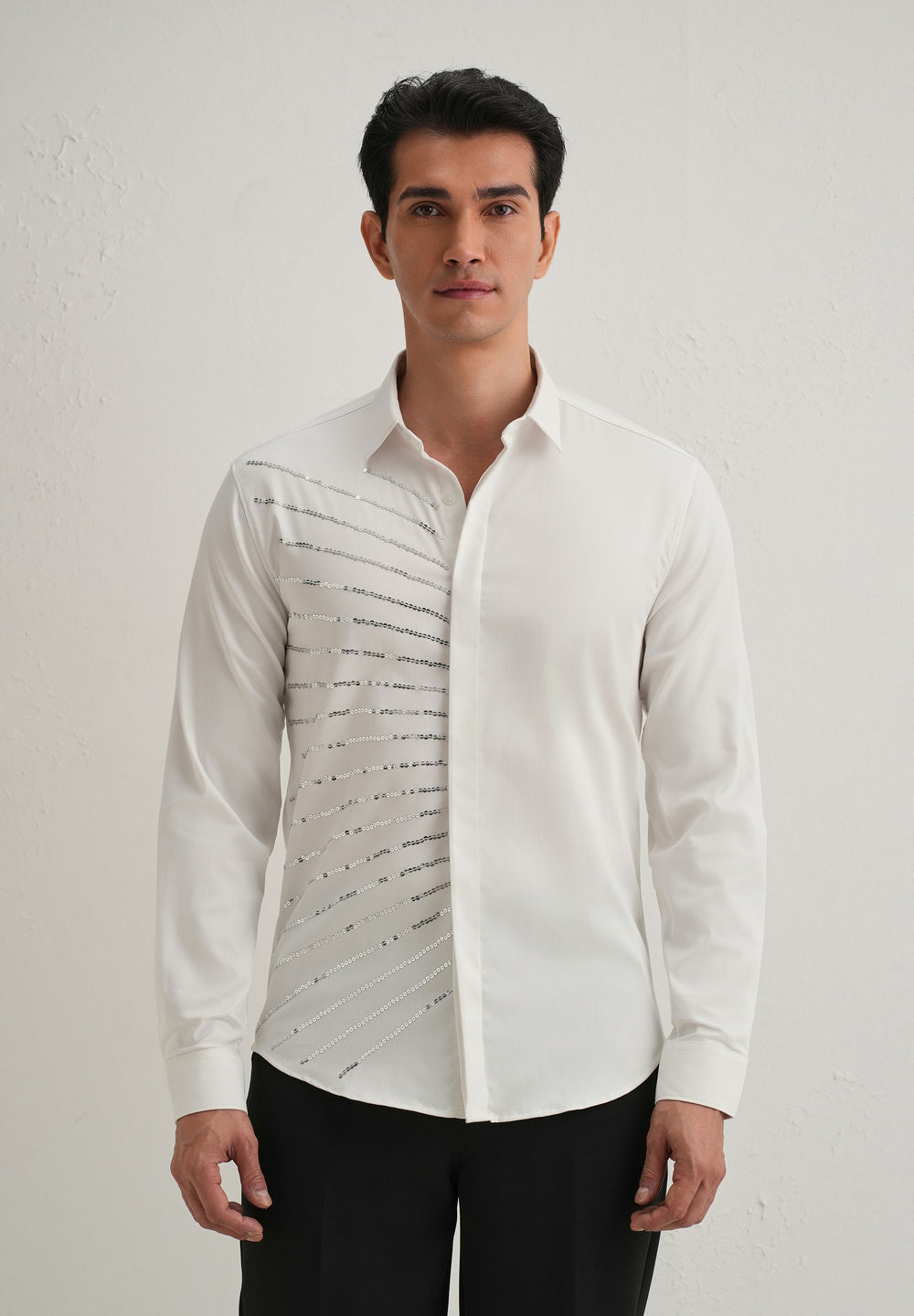 White Gradient Ray Sequin Designer Shirt