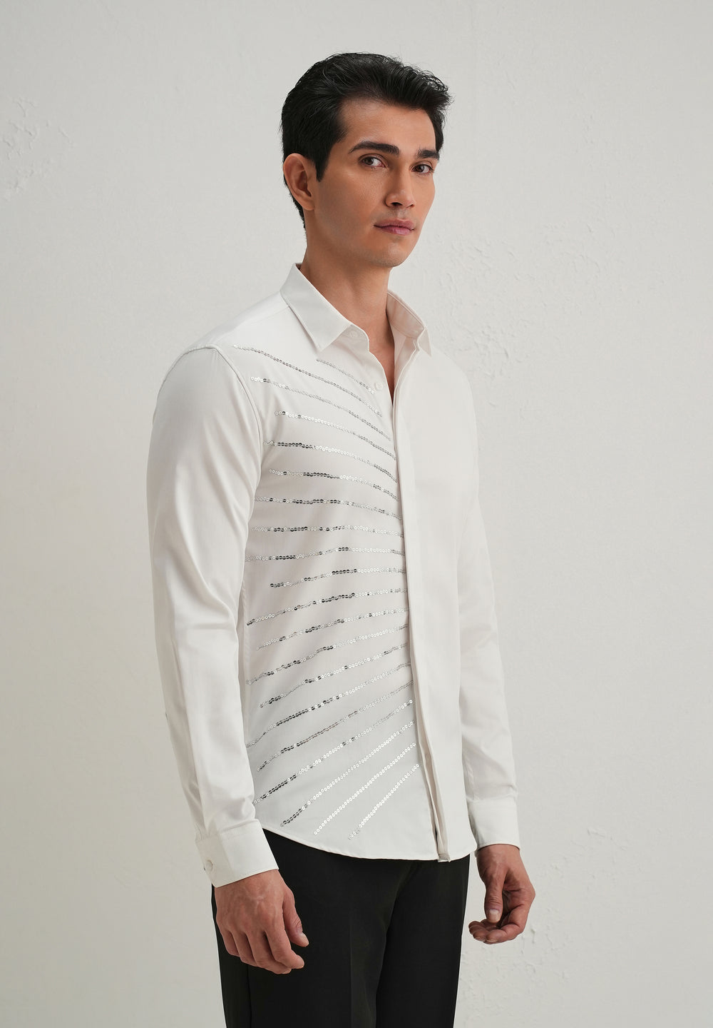 White Gradient Ray Sequin Designer Shirt