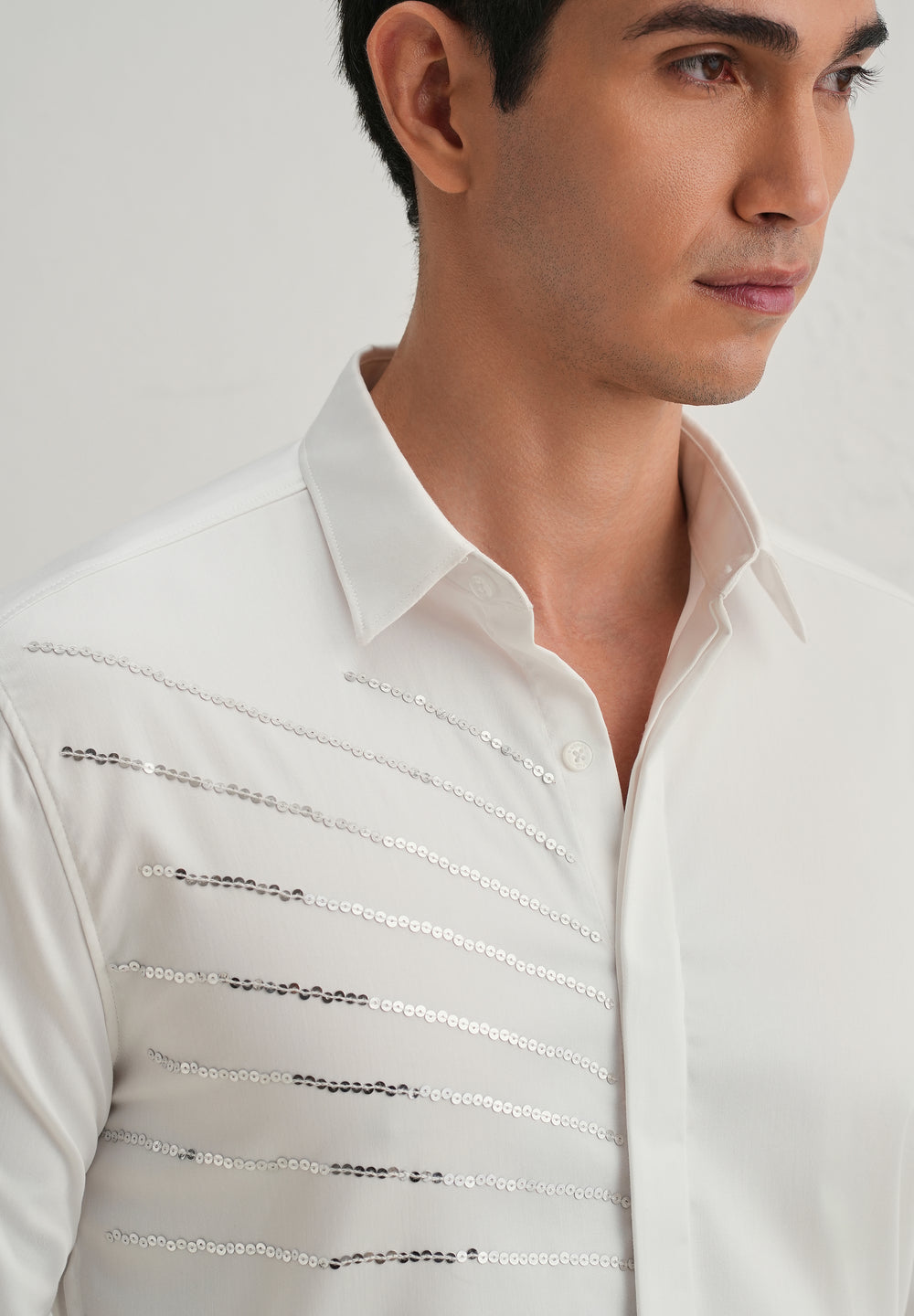 White Gradient Ray Sequin Designer Shirt