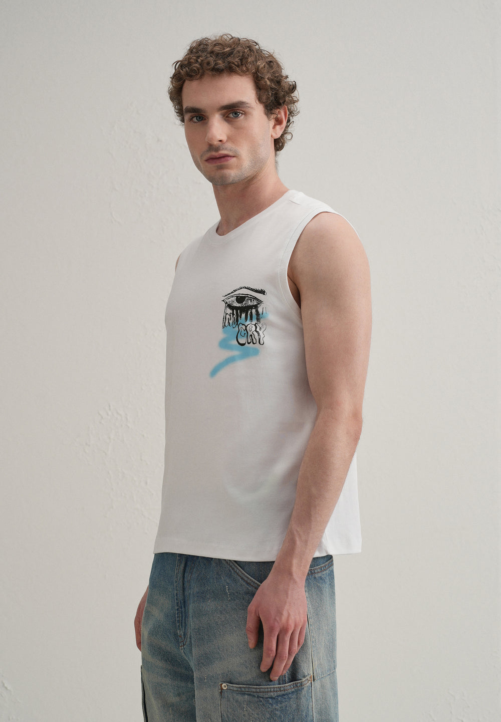White Graffiti Printed Tank