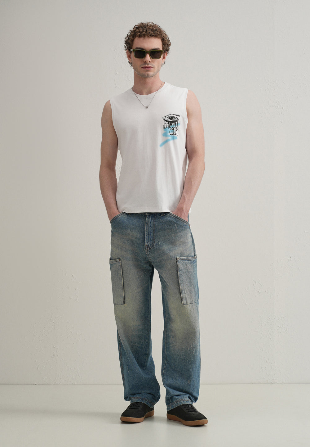 White Graffiti Printed Tank