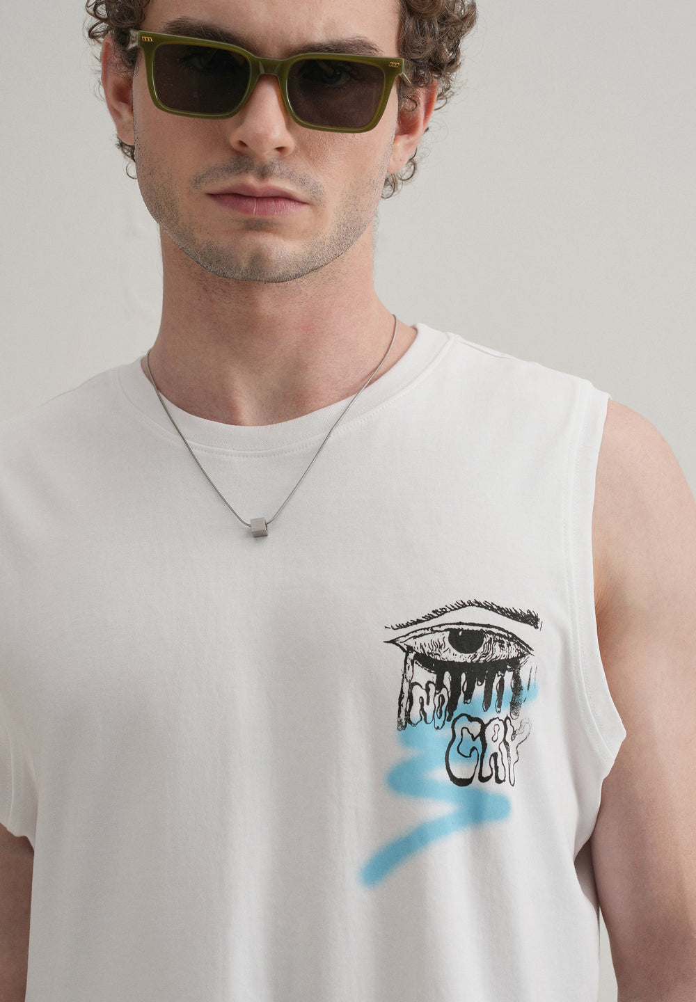 White Graffiti Printed Tank